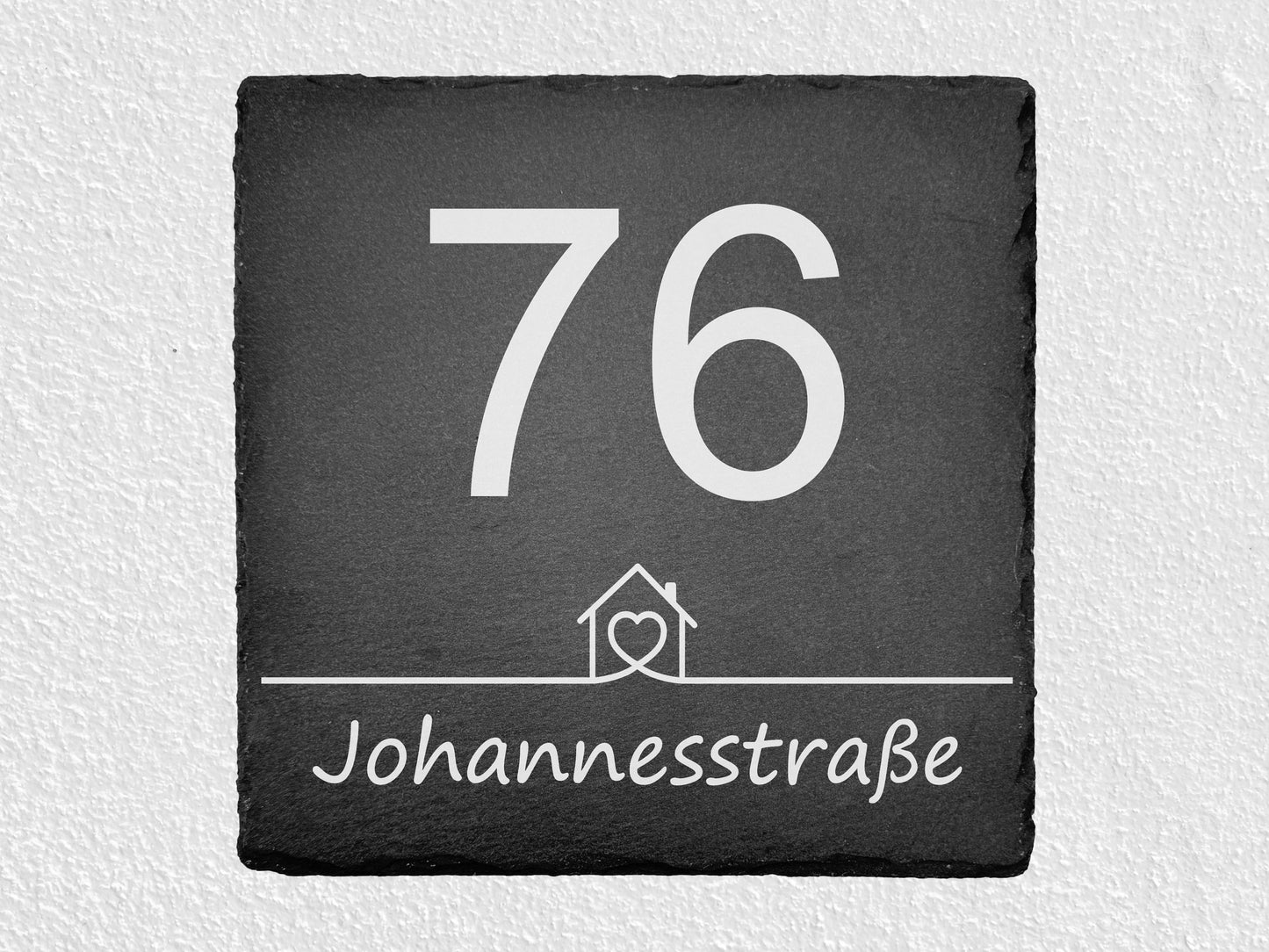 Hausnummer aus Schiefer mit Straßenname 20x20 cm - Haus - UV-Druck