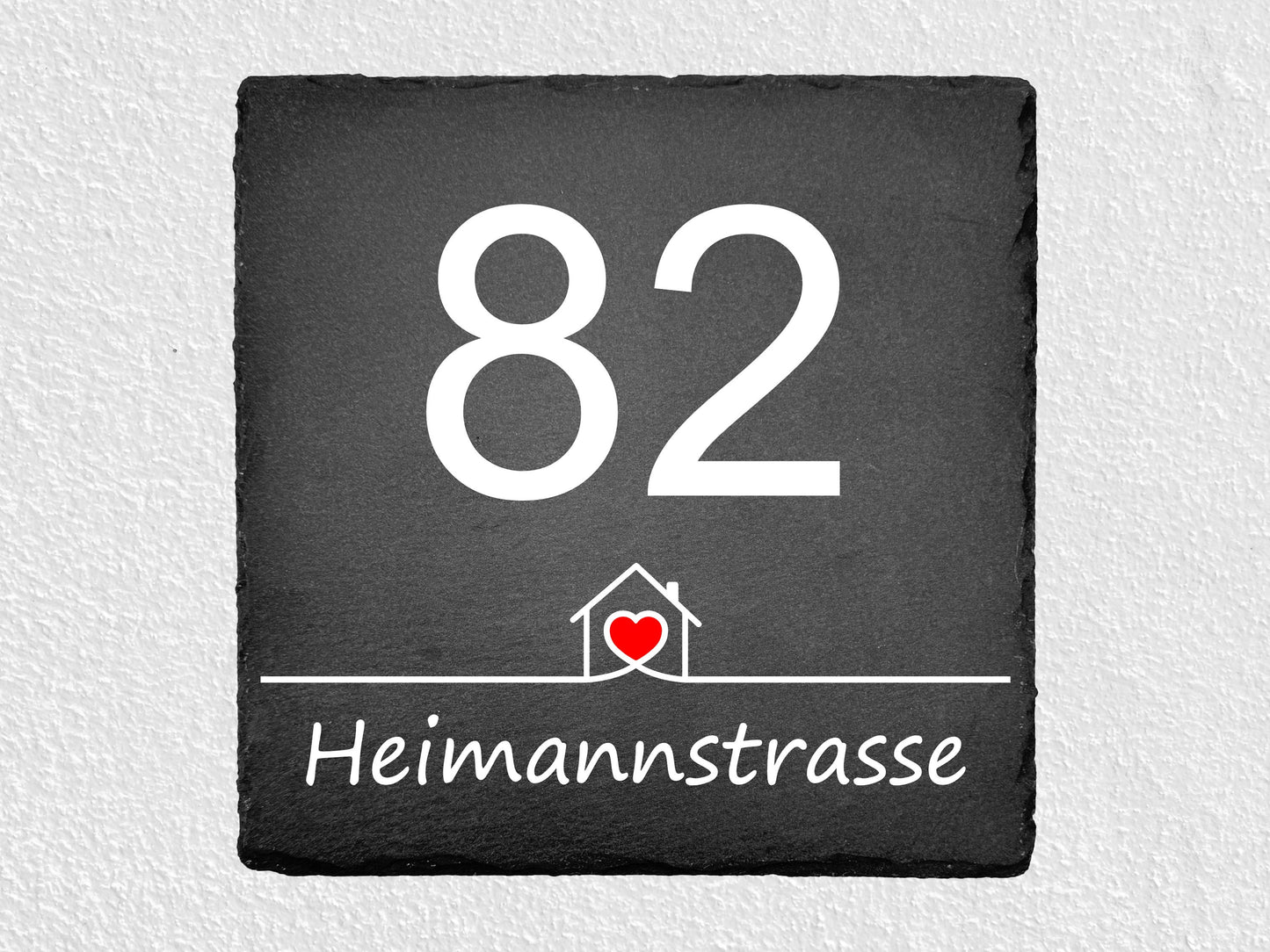 Hausnummer aus Schiefer mit Straßenname 20x20 cm - Haus - UV-Druck