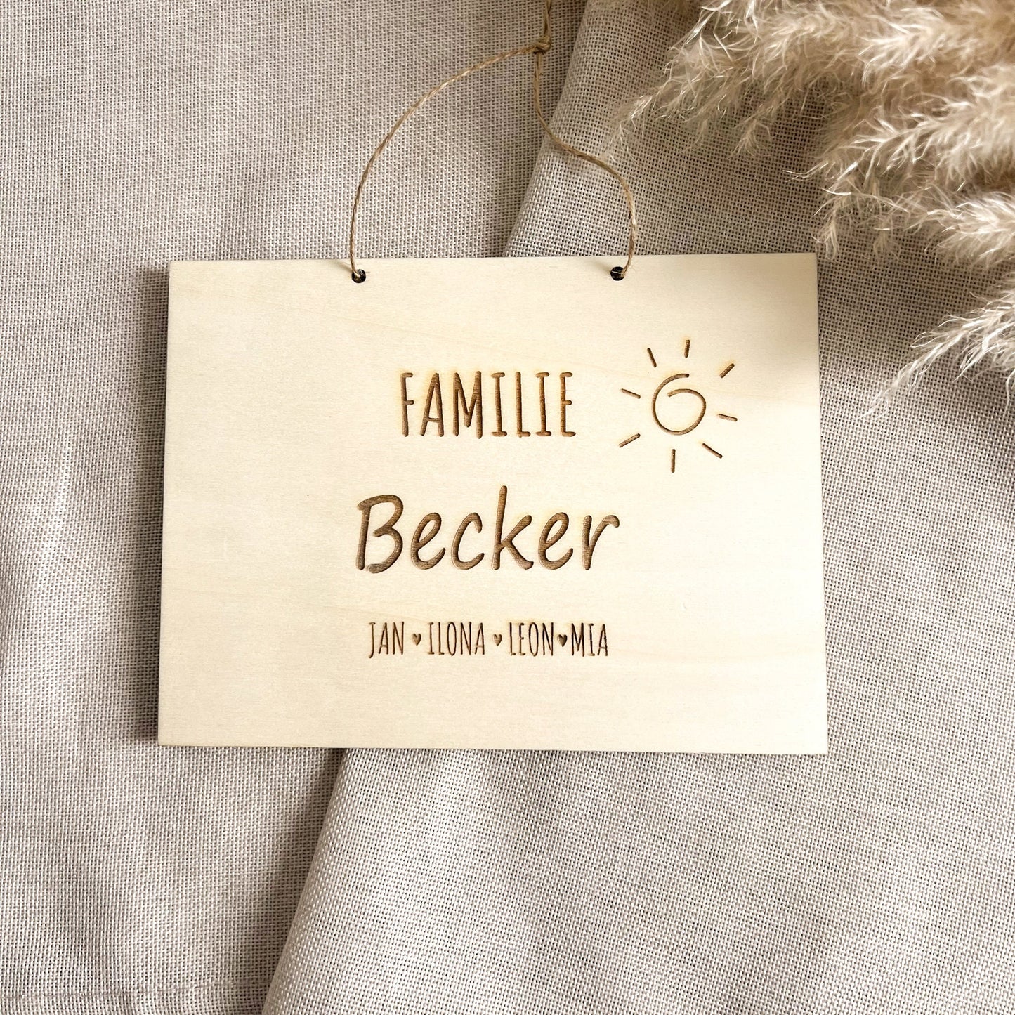 Türschild Familie aus Holz Namensschild aus Holz für die Haustür Personalisierte Lasergravur - Motiv 3