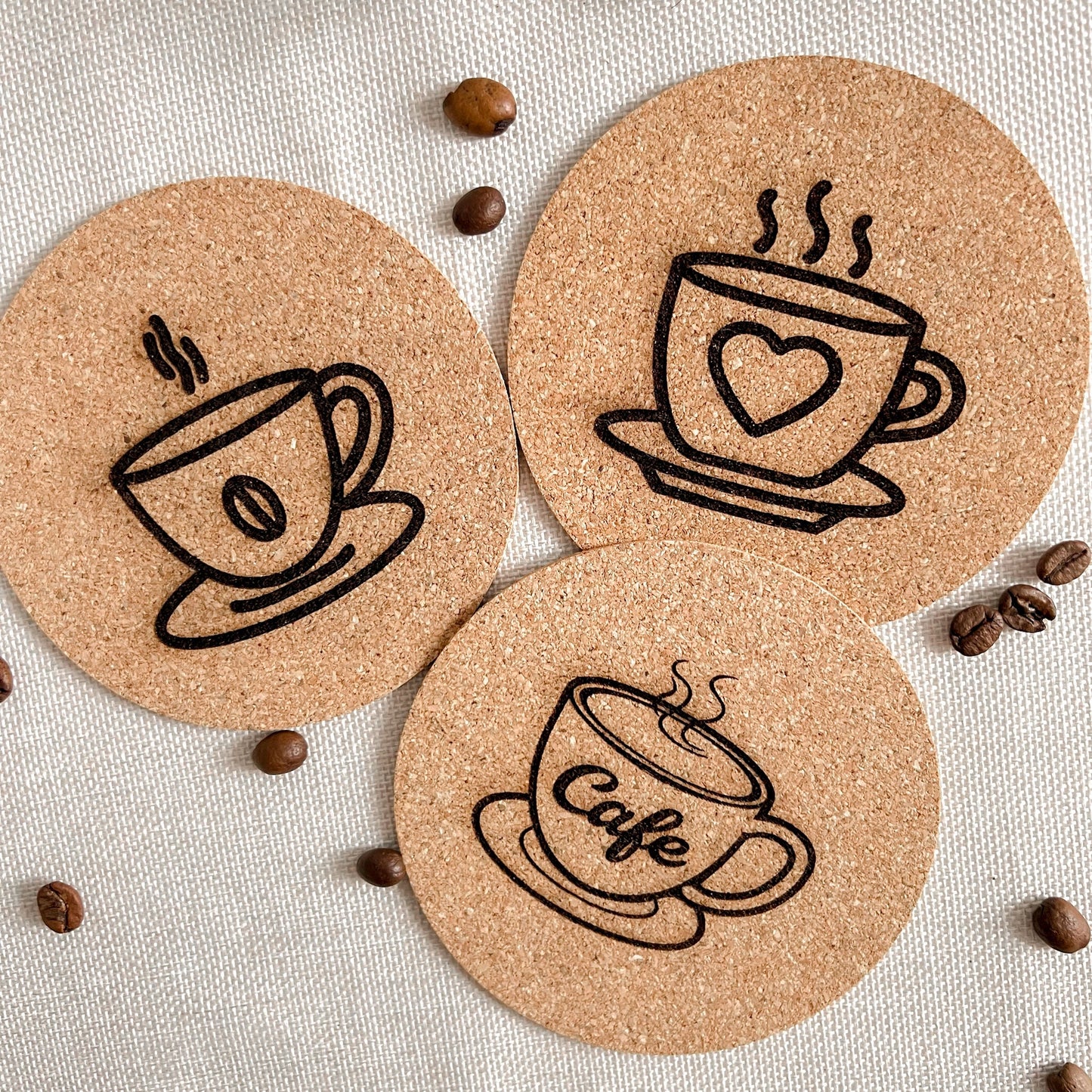Untersetzer aus Kork - Kaffee Motive - Lasergraviert