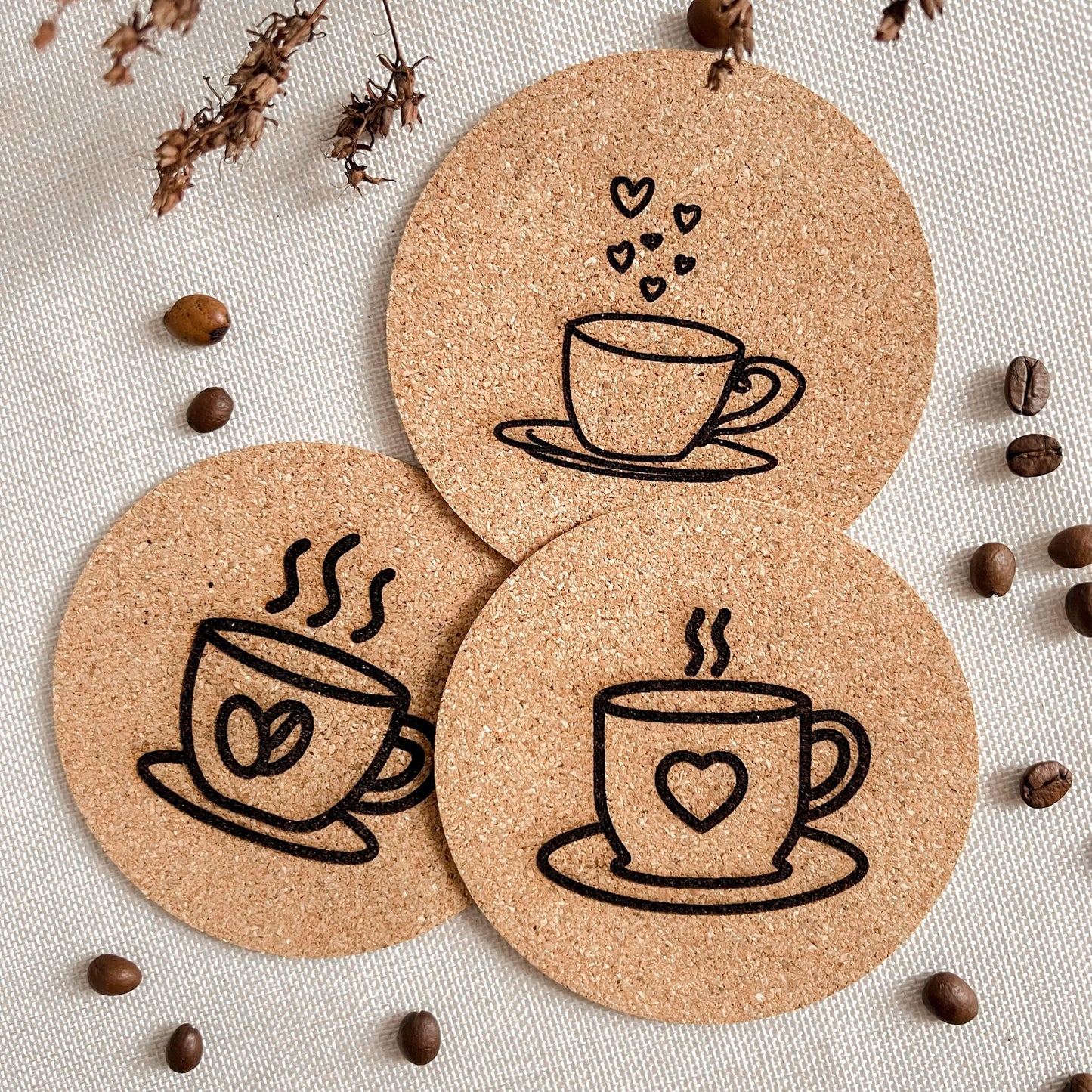 Untersetzer aus Kork - Kaffee Motive - Lasergraviert
