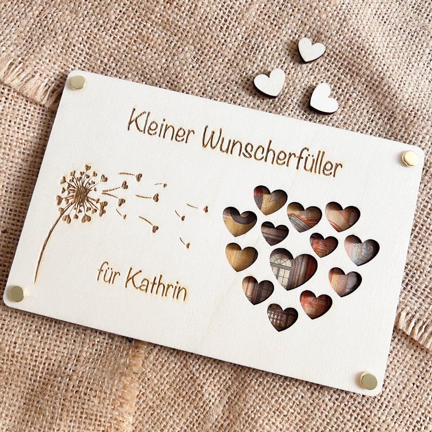 Geschenkkarte aus Holz - Wunscherfüller Pusteblume - Lasergraviert