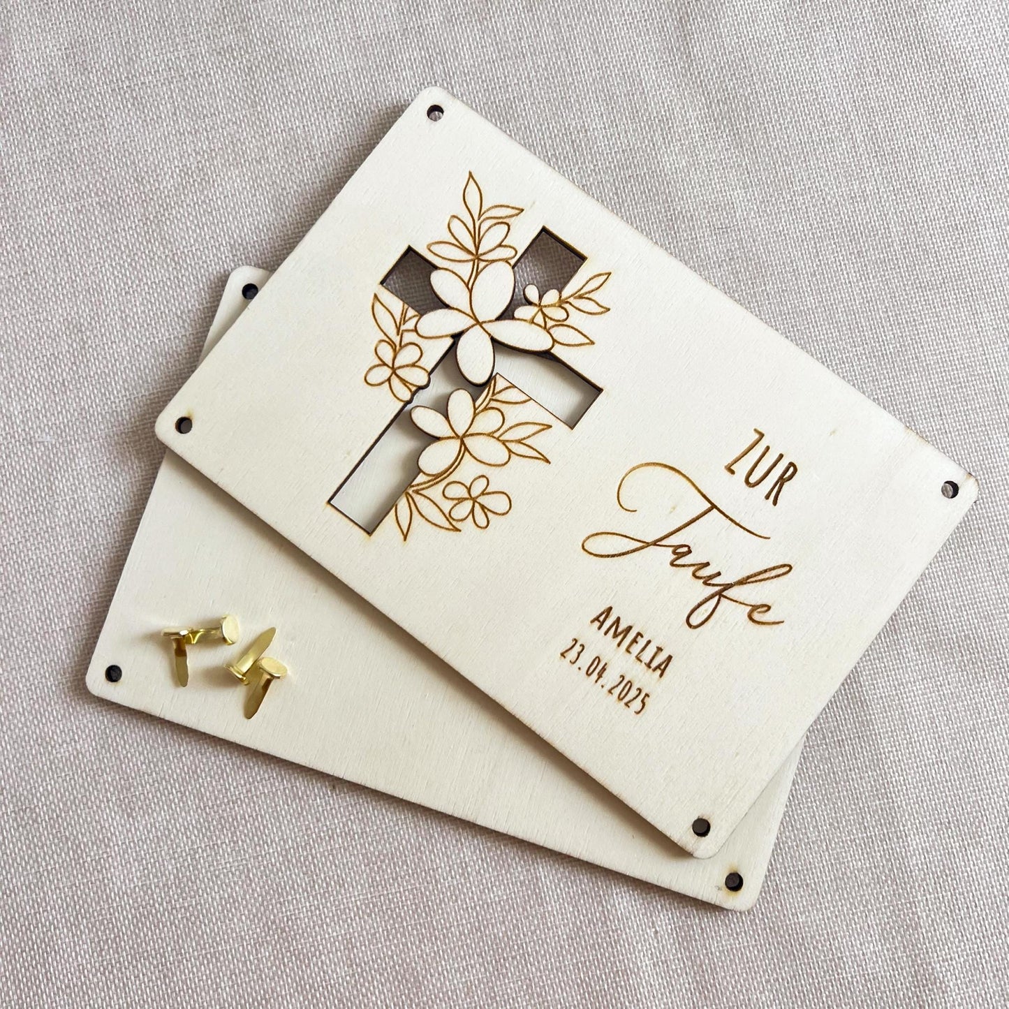 Geschenkkarte zur Taufe - Kreuz - Lasergravur