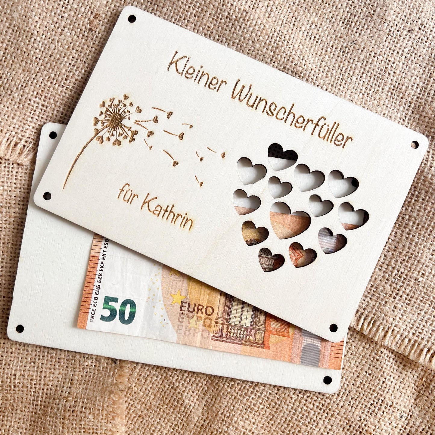 Geschenkkarte aus Holz - Wunscherfüller Pusteblume - Lasergraviert