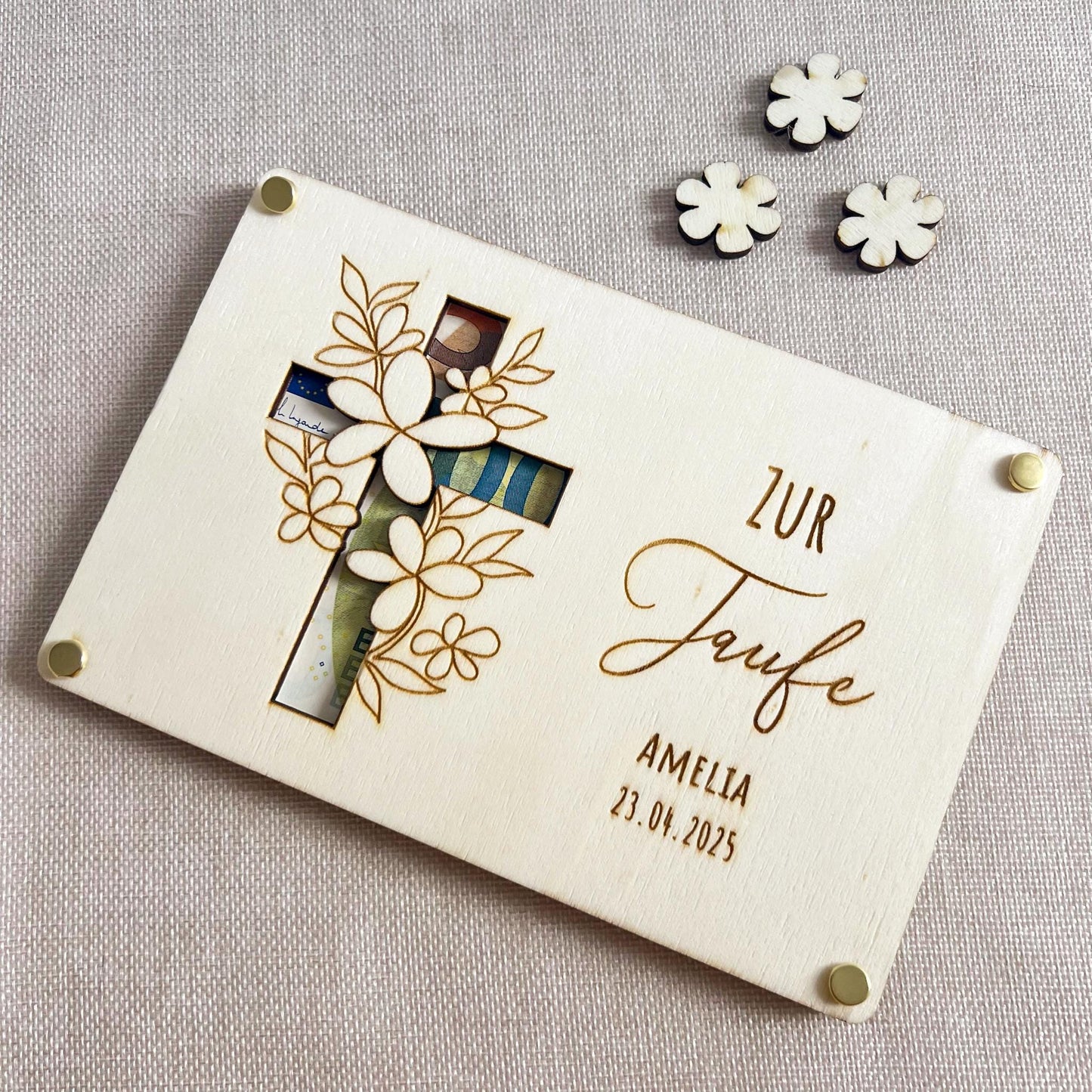 Geschenkkarte zur Taufe - Kreuz - Lasergravur