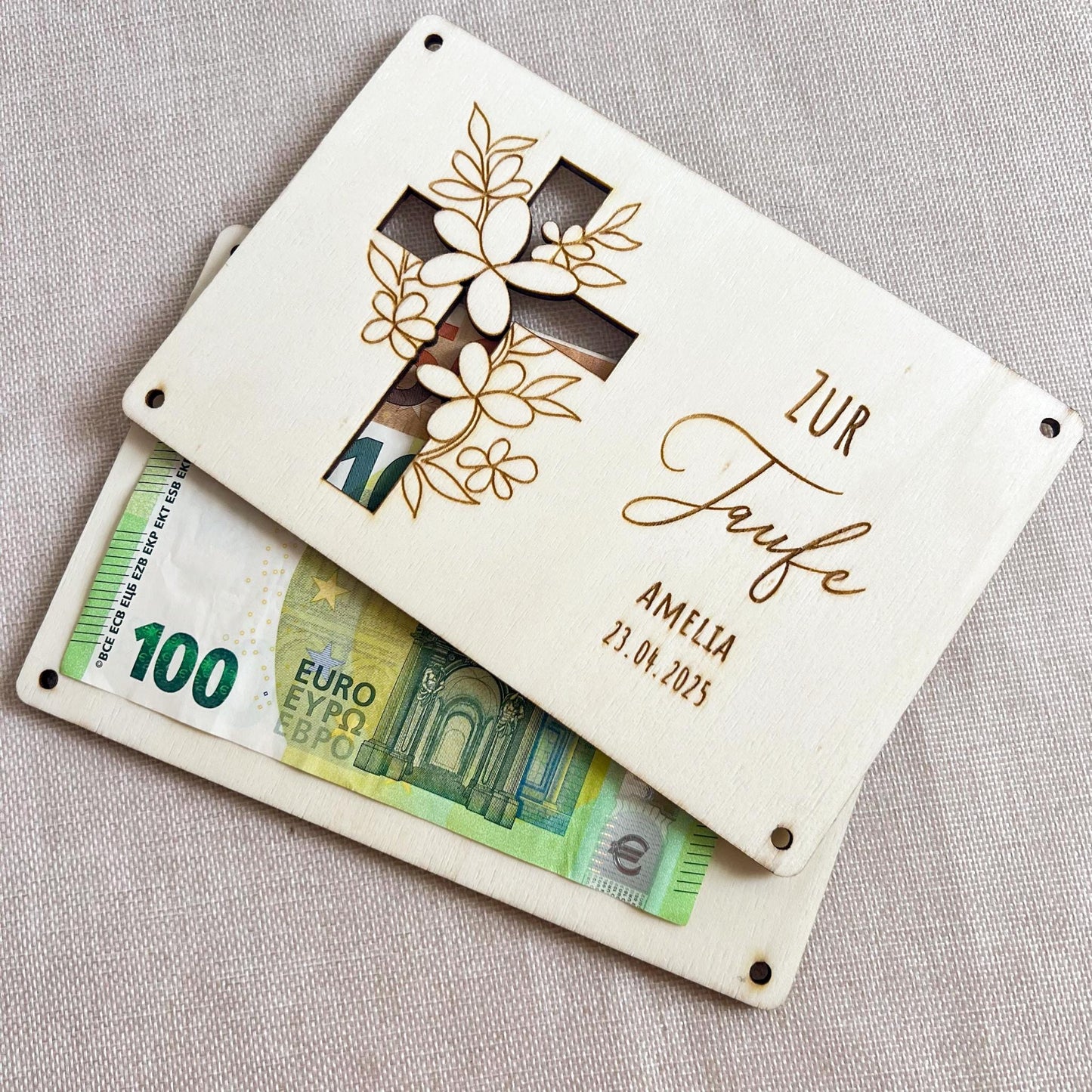 Geschenkkarte zur Taufe - Kreuz - Lasergravur