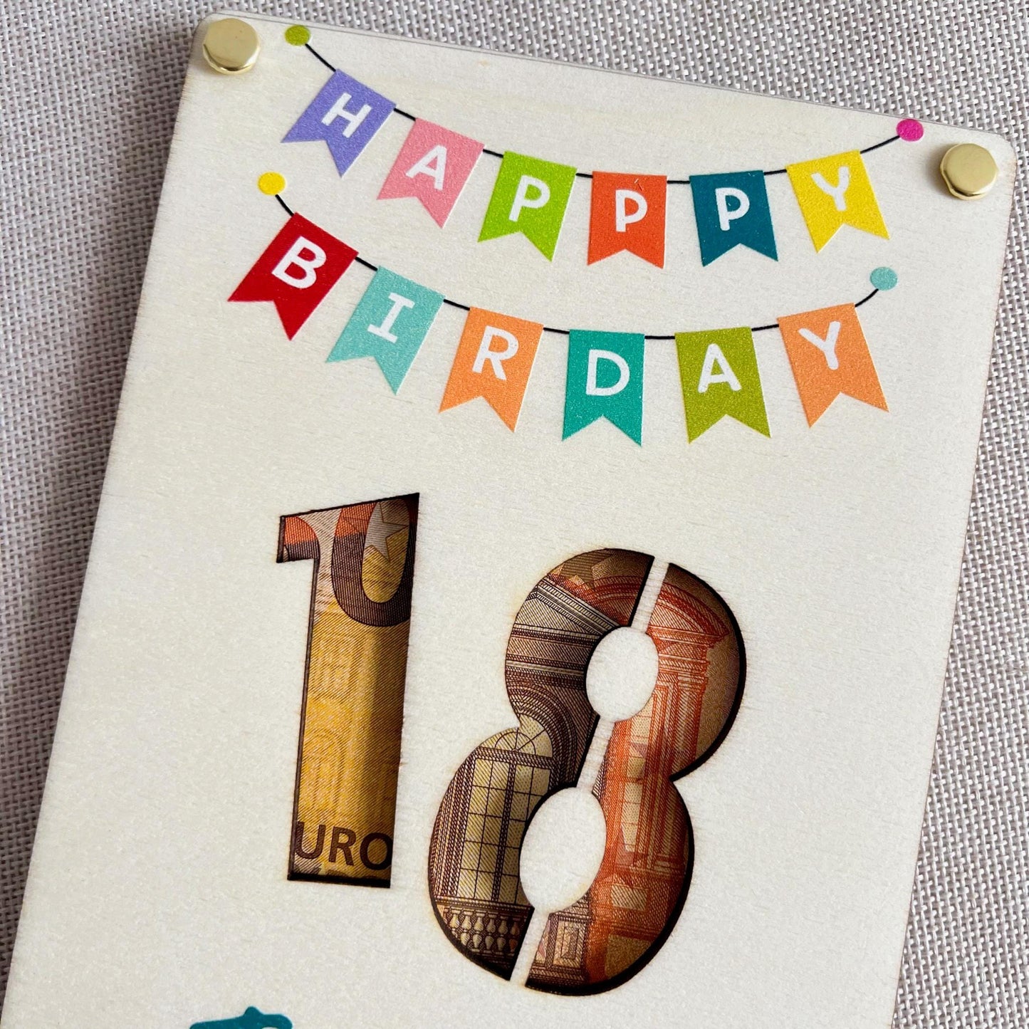 Geburtstagskarte 18 - Happy Birthday Wimpel Hochkant - UV-Druck