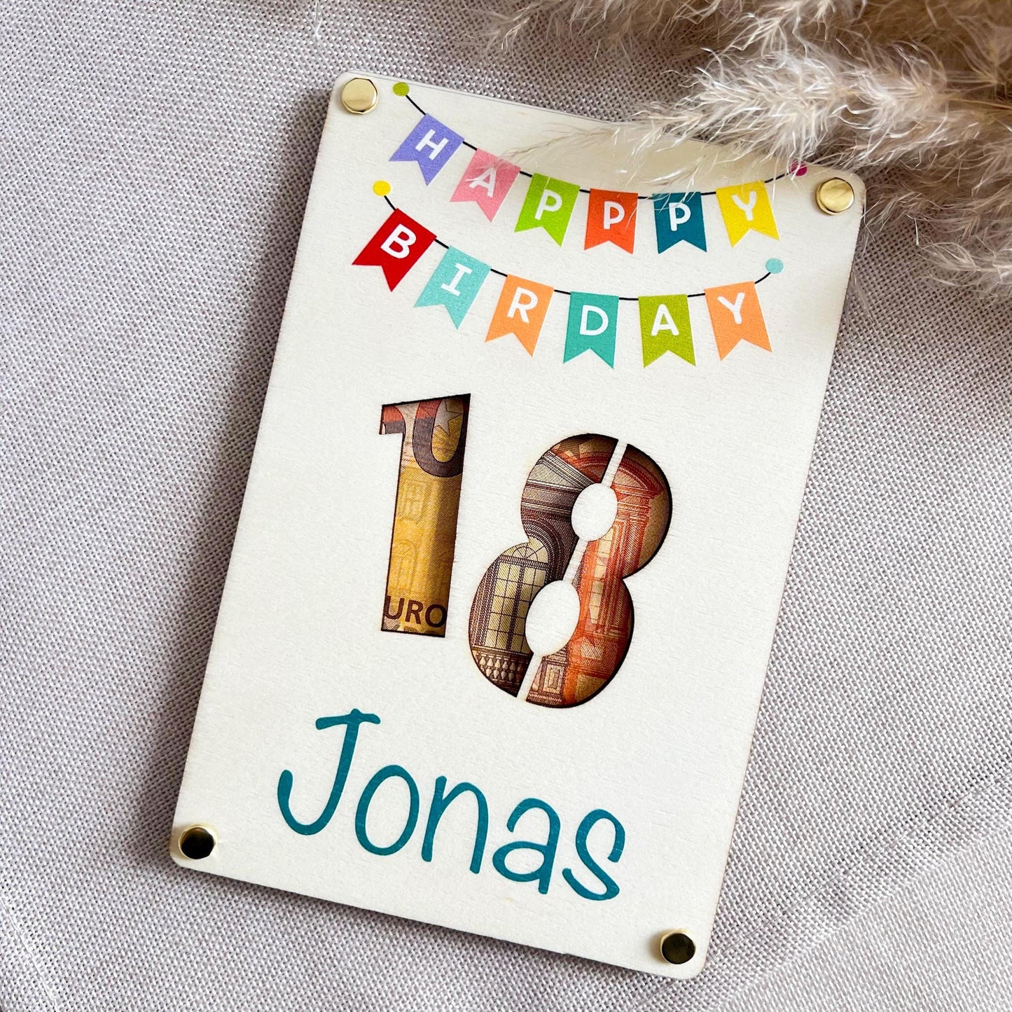 Geburtstagskarte 18 - Happy Birthday Wimpel Hochkant - UV-Druck