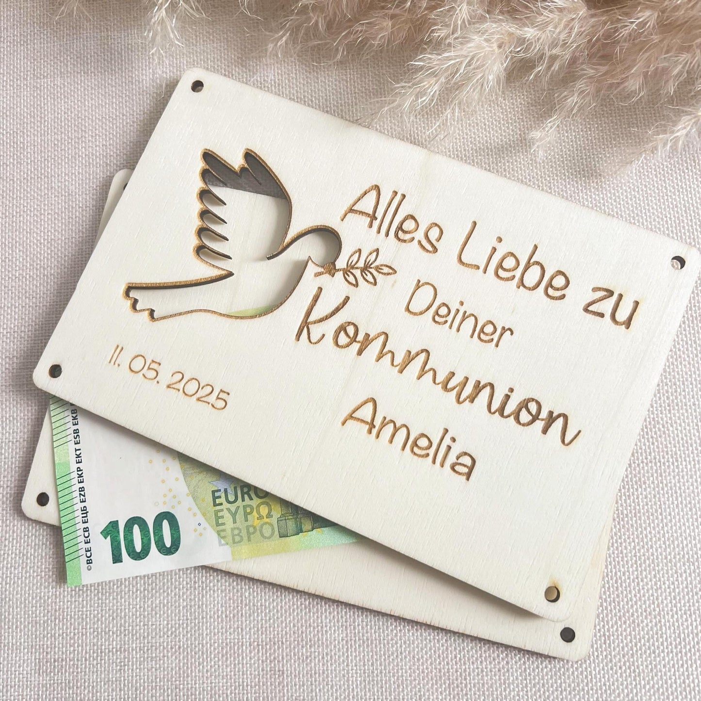 Geschenkkarte zur Kommunion - Taube - Lasergravur