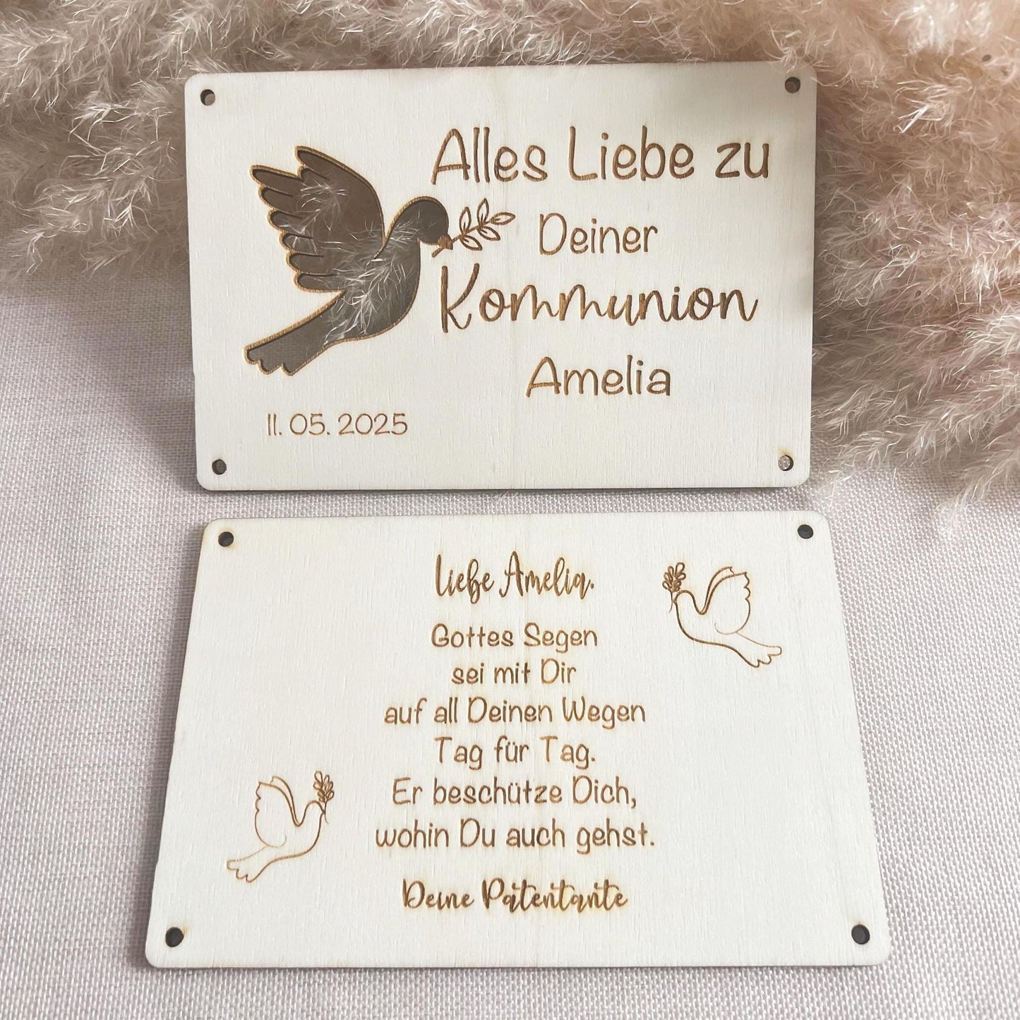Geschenkkarte zur Kommunion - Taube - Lasergravur