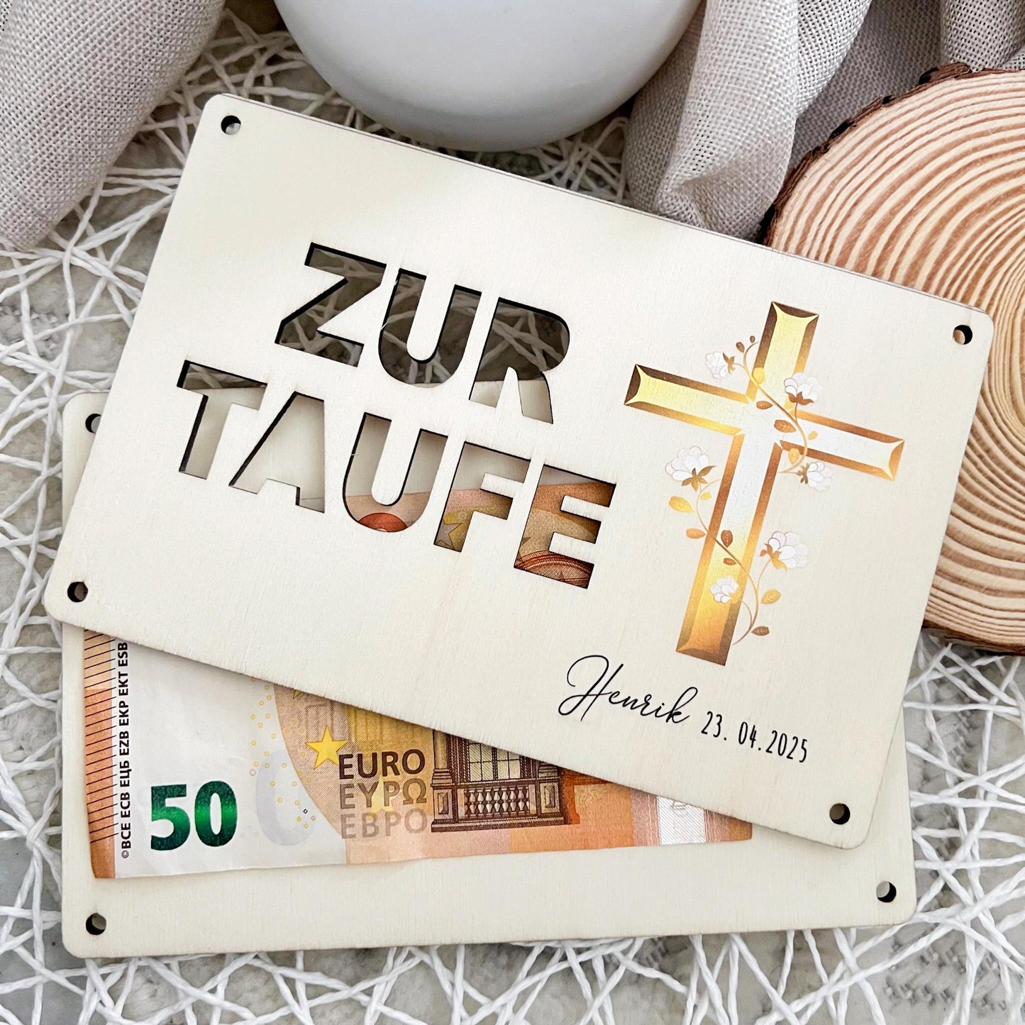 Geschenkkarte zur Taufe - Kreuz - UV-Druck