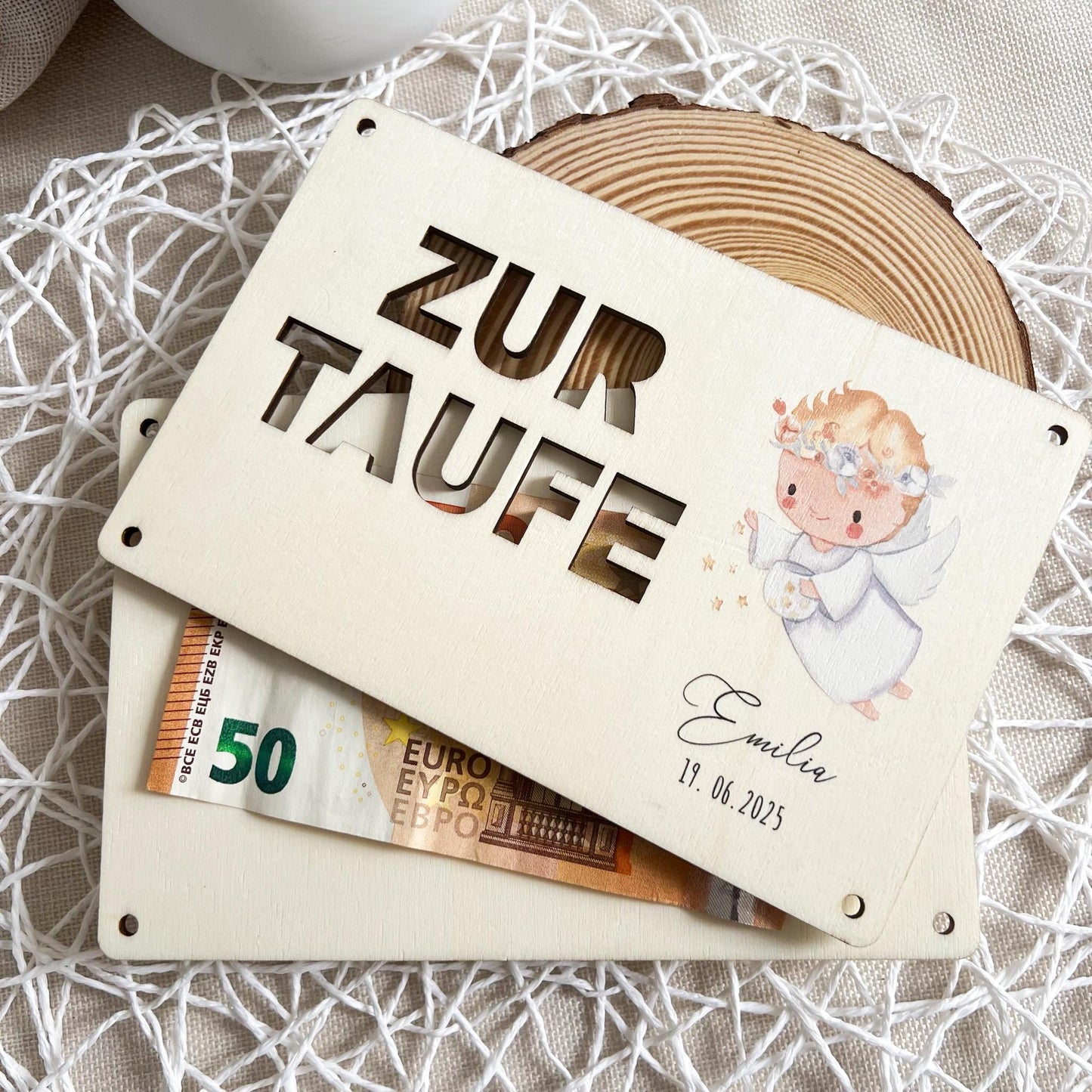 Geschenkkarte zur Taufe - Engel - UV-Druck