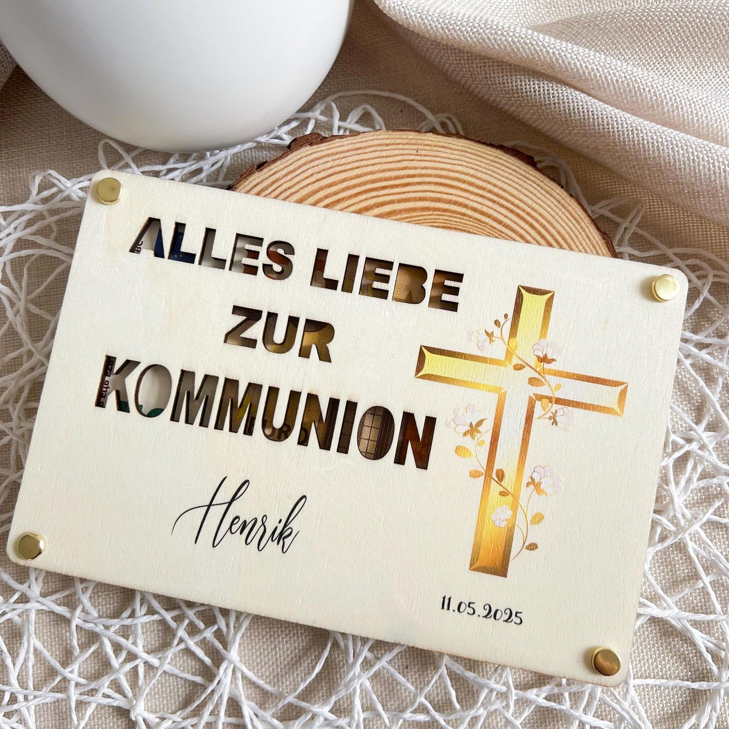 Geschenkkarte zur Kommunion - Kreuz - UV-Druck