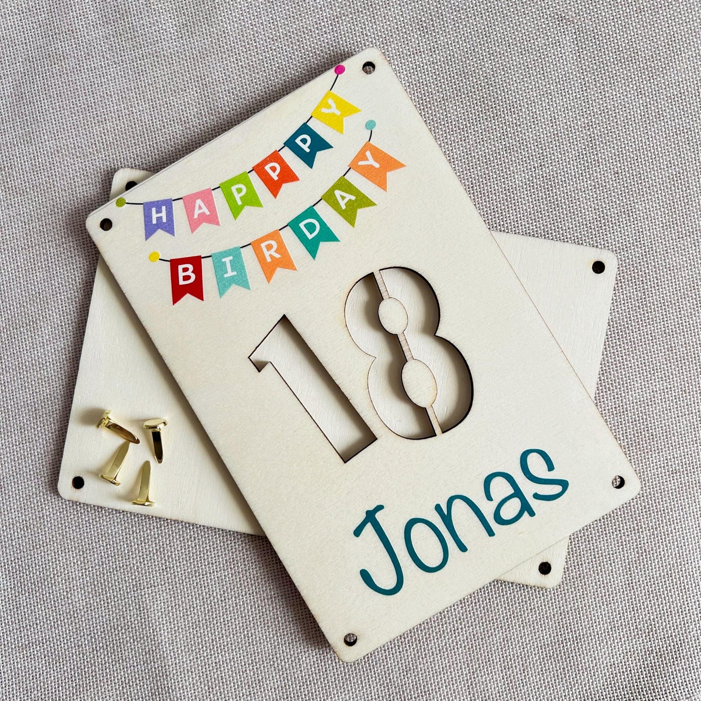 Geburtstagskarte 18 - Happy Birthday Wimpel Hochkant - UV-Druck