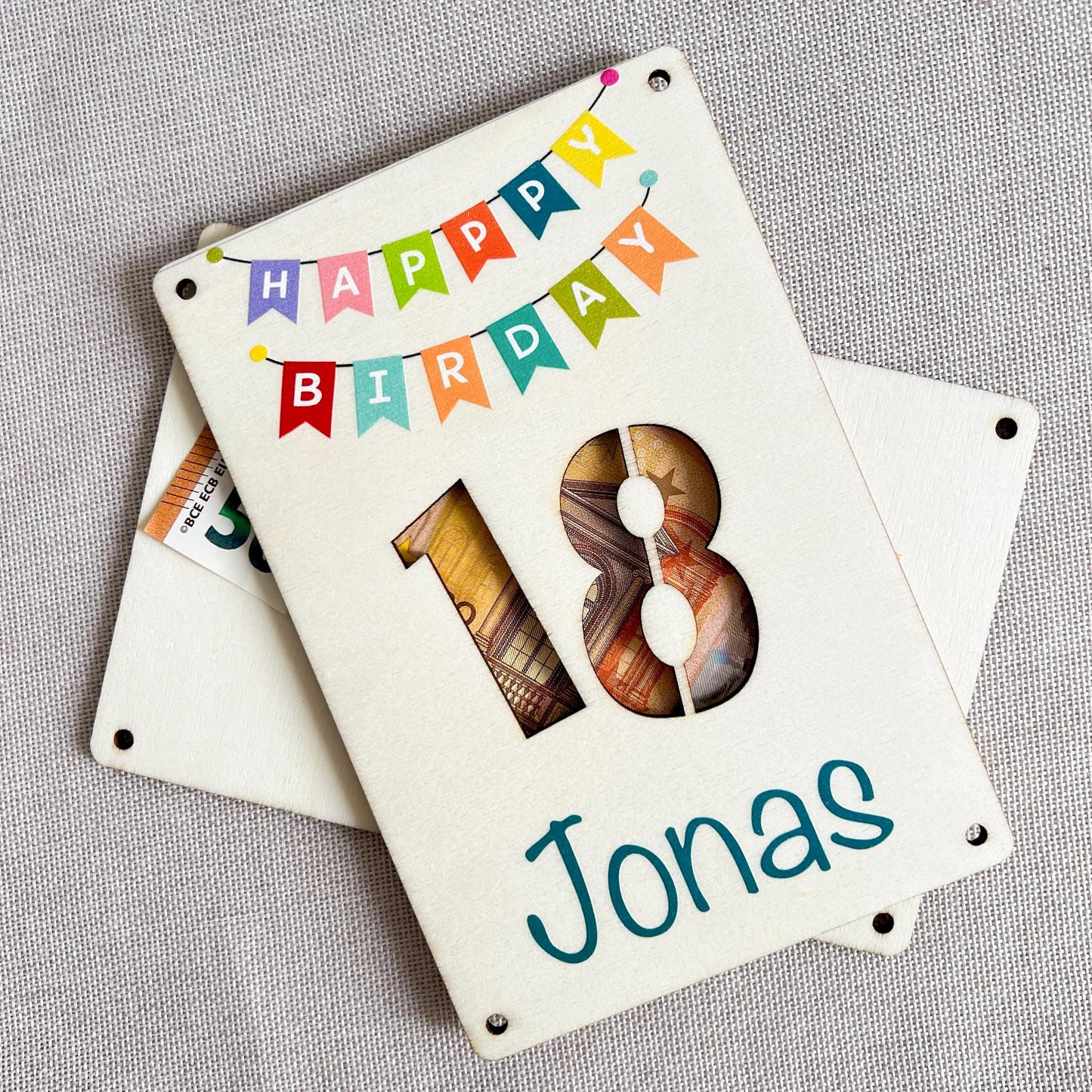 Geburtstagskarte 18 - Happy Birthday Wimpel Hochkant - UV-Druck