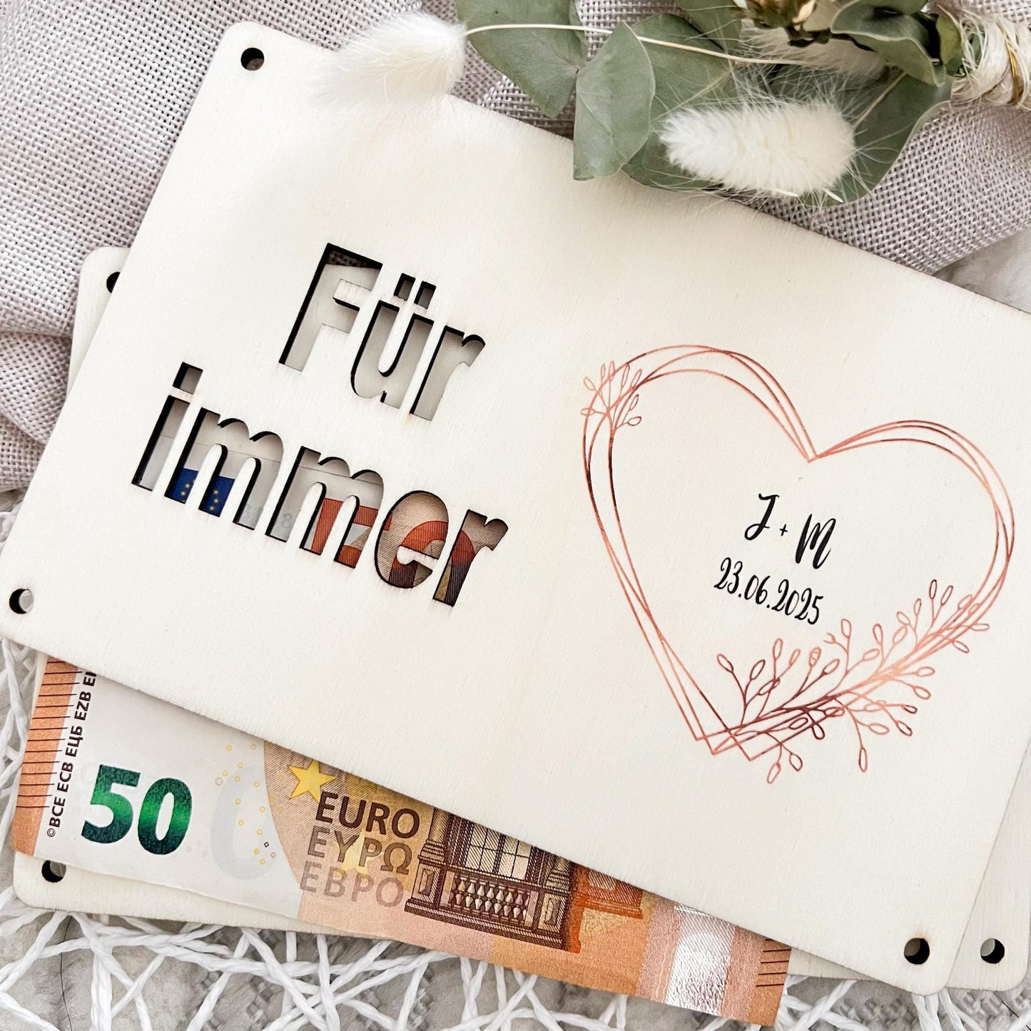 Geschenkkarte Hochzeit - Herz - Lasergraviert