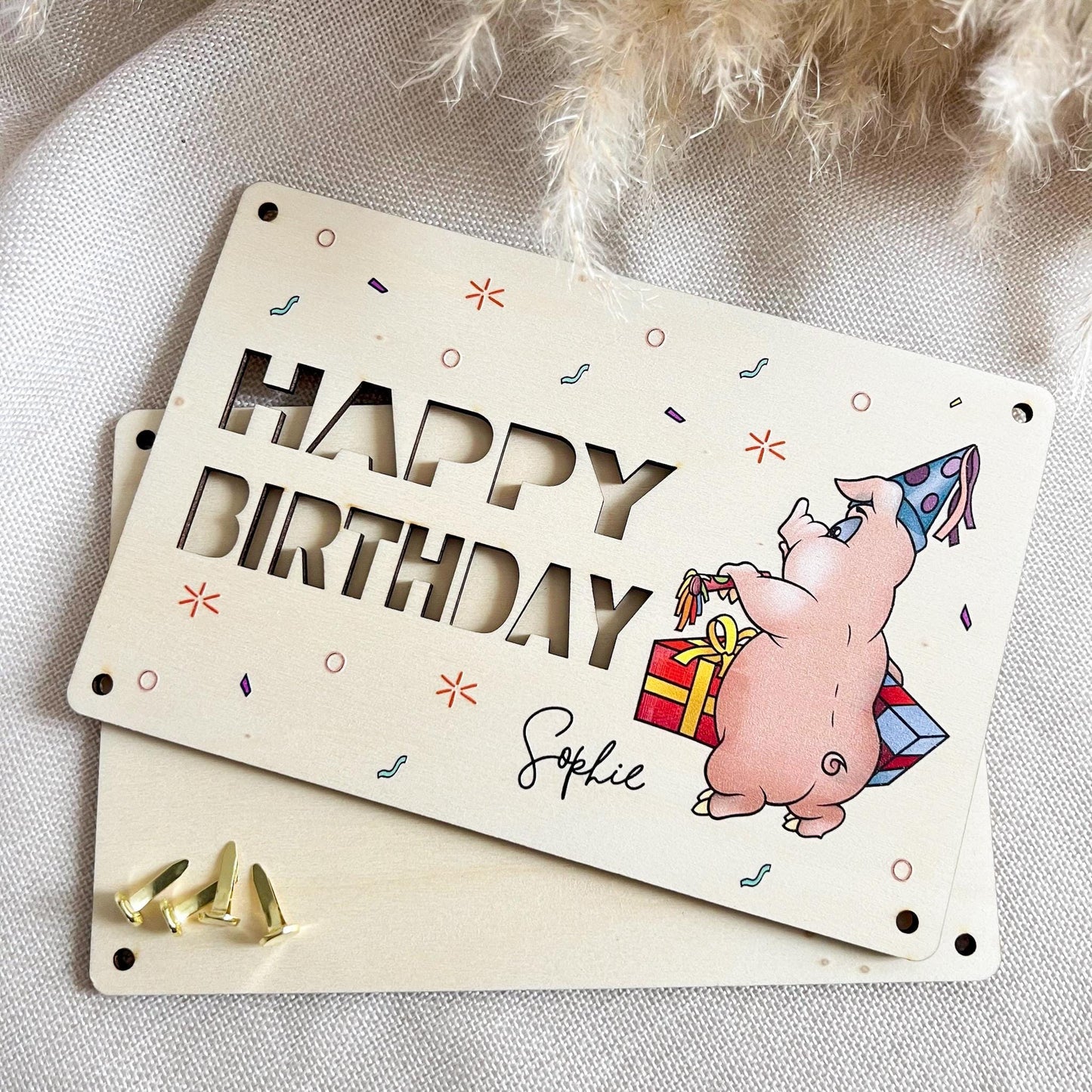 Geburtstagskarte - Schweinchen UV-Druck