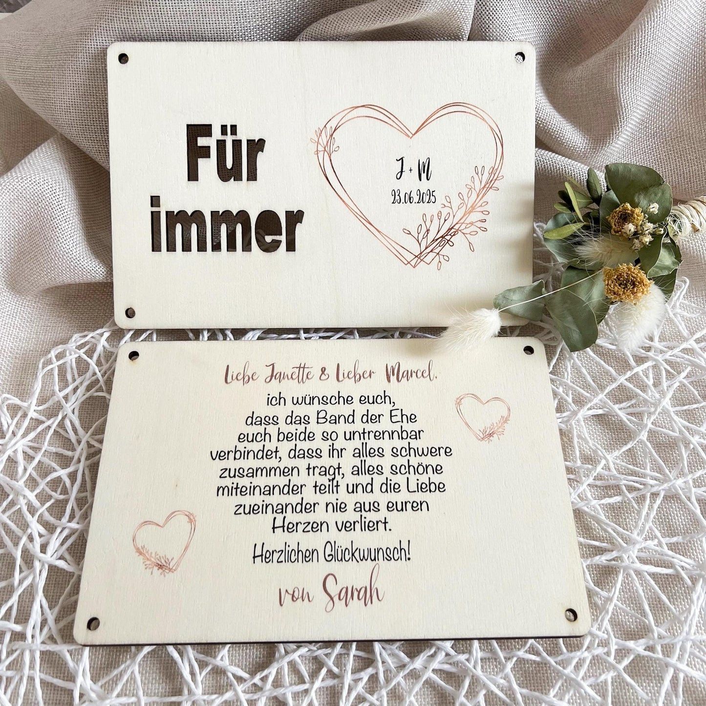 Geschenkkarte Hochzeit - Herz - Lasergraviert