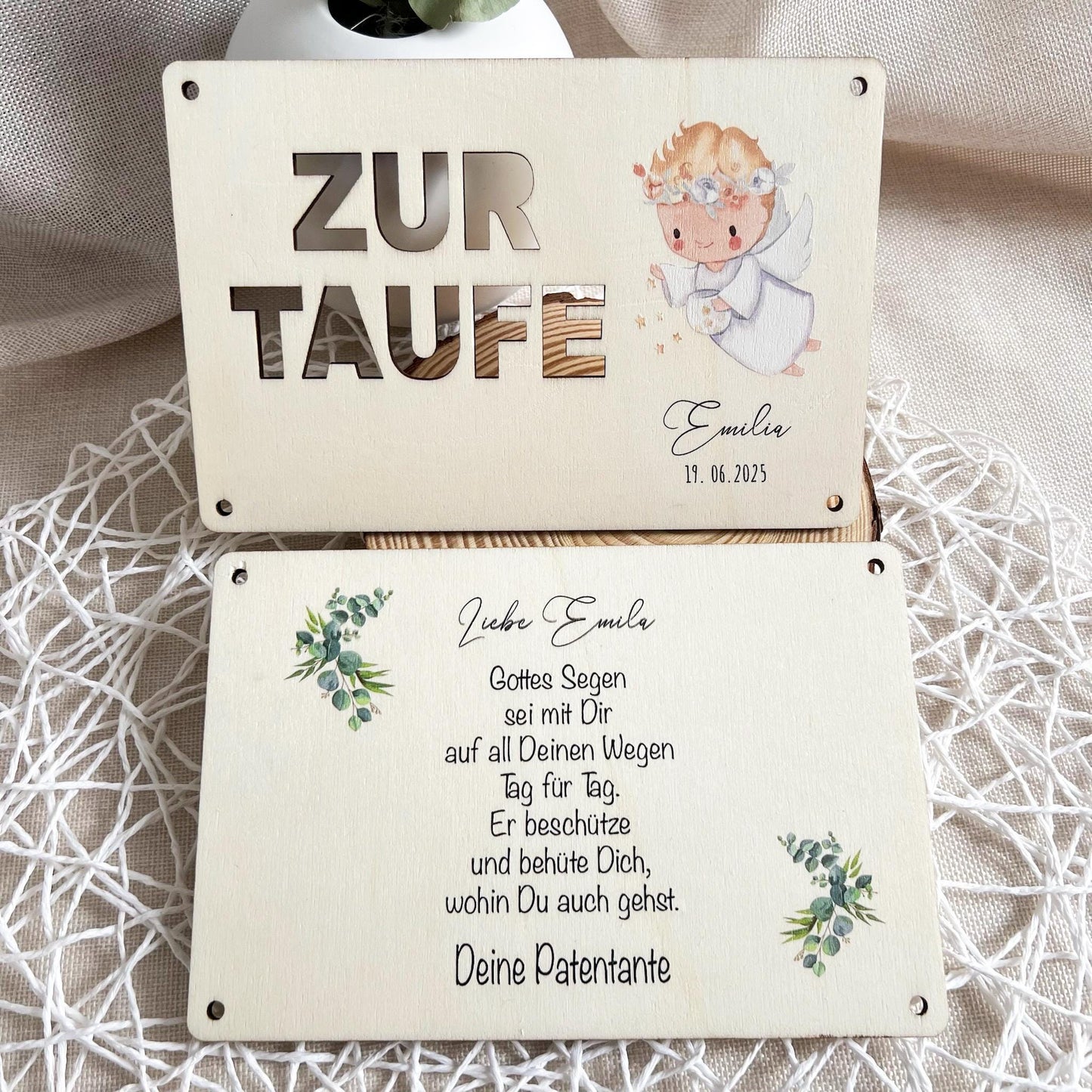Geschenkkarte zur Taufe - Engel - UV-Druck