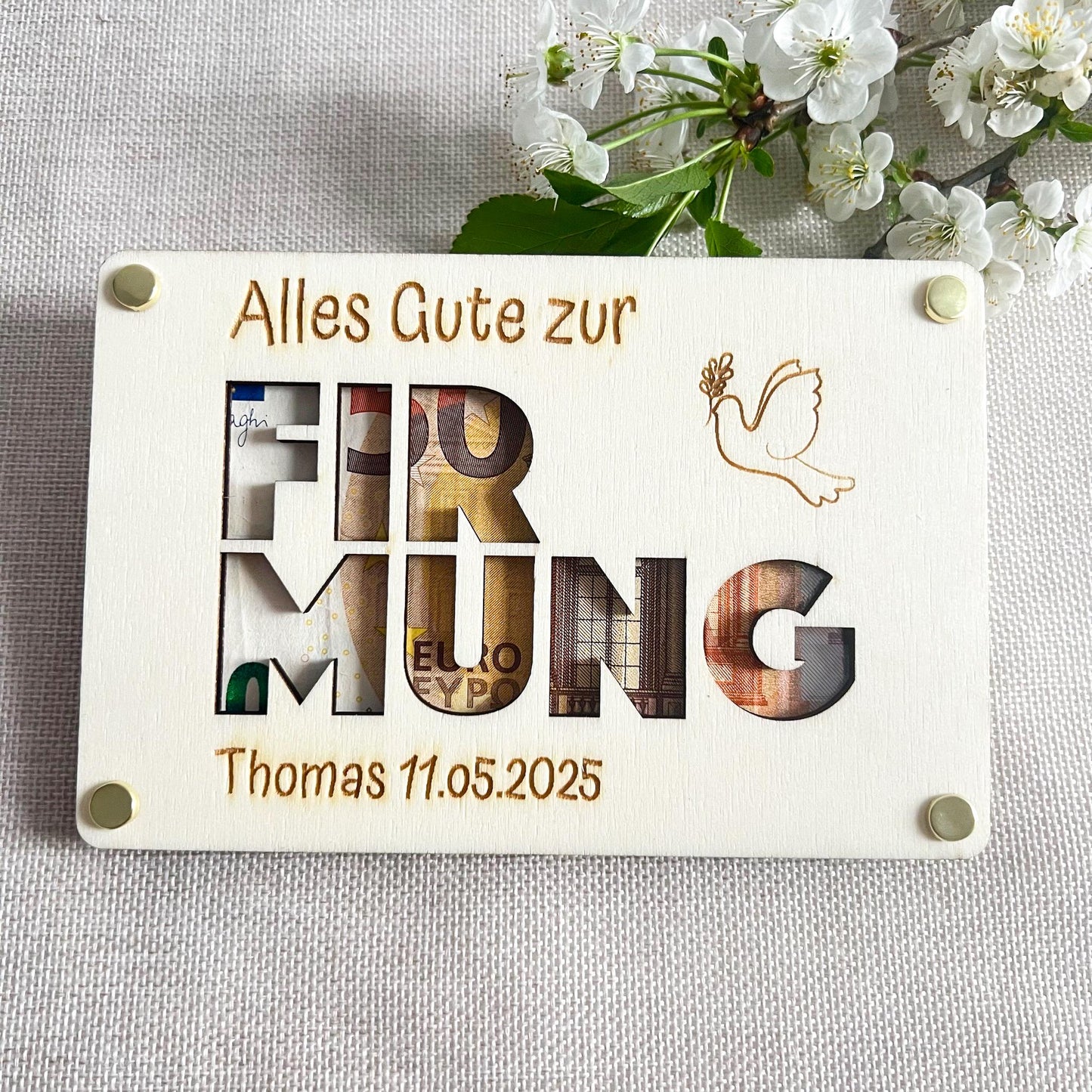 Geschenkkarte Kommunion, Konfirmation, Firmung - Lasergraviert