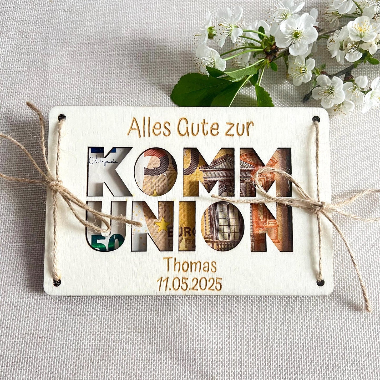 Geschenkkarte Kommunion, Konfirmation, Firmung - Lasergraviert
