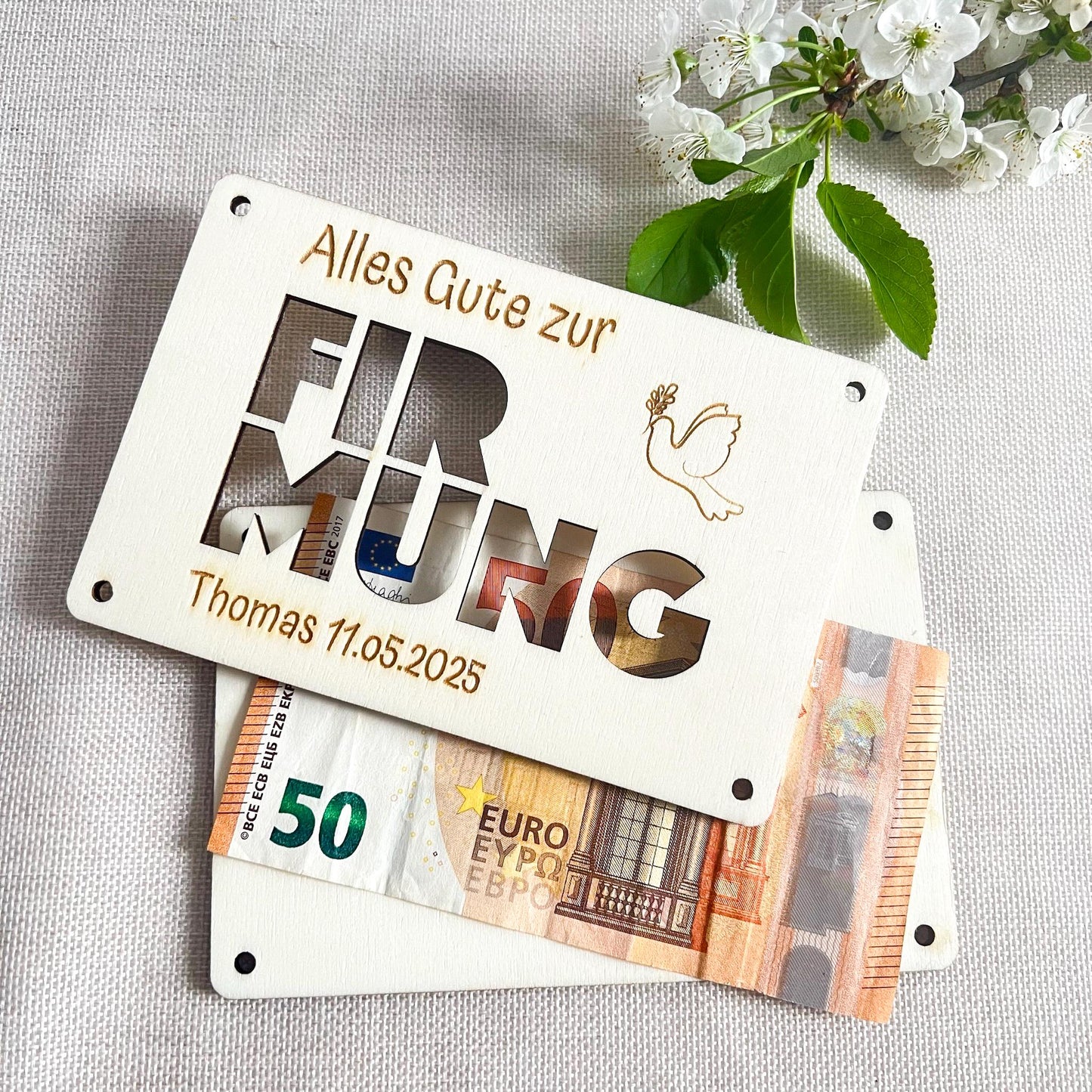 Geschenkkarte Kommunion, Konfirmation, Firmung - Lasergraviert