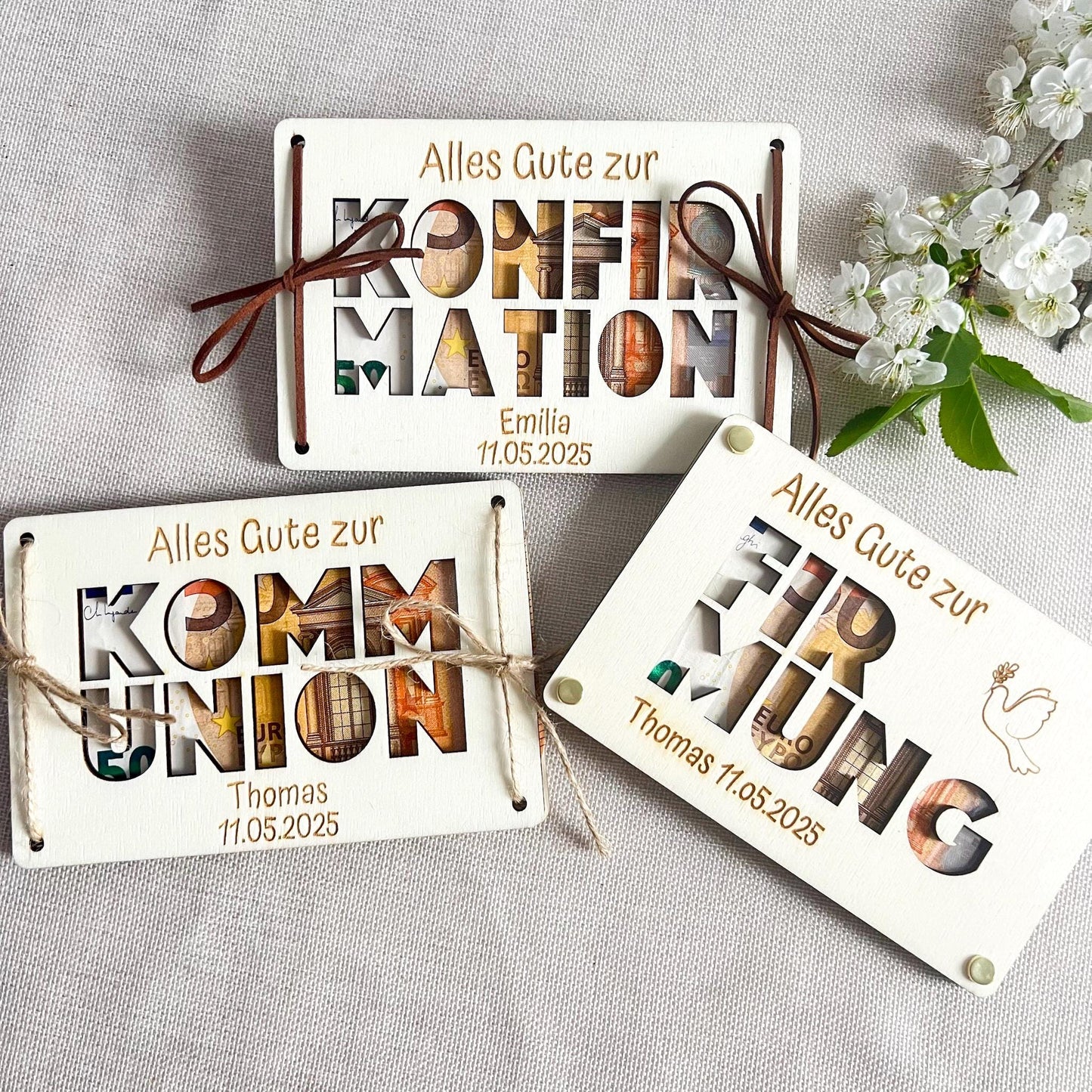 Geschenkkarte Kommunion, Konfirmation, Firmung - Lasergraviert