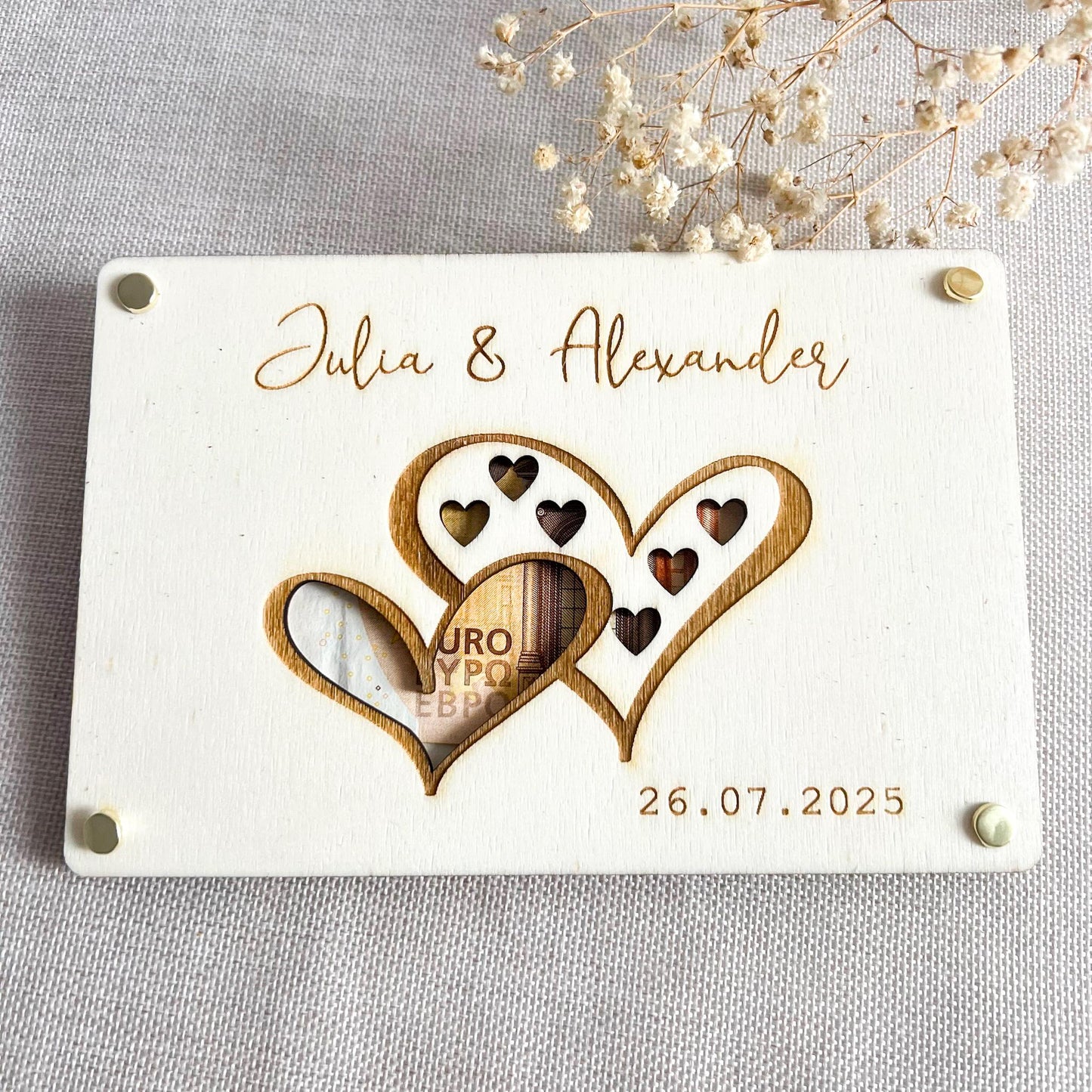 Geschenkkarte Hochzeit - Herzen - Lasergraviert