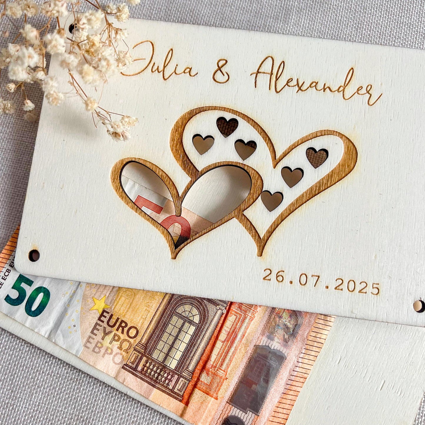 Geschenkkarte Hochzeit - Herzen - Lasergraviert
