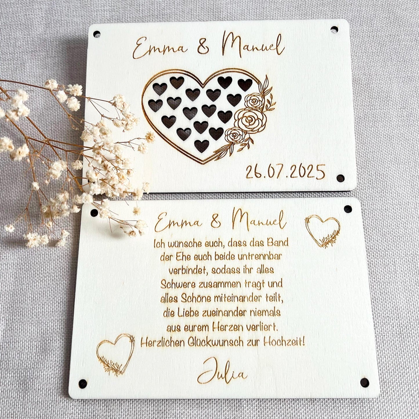 Geschenkkarte Hochzeit - Herz - Lasergraviert