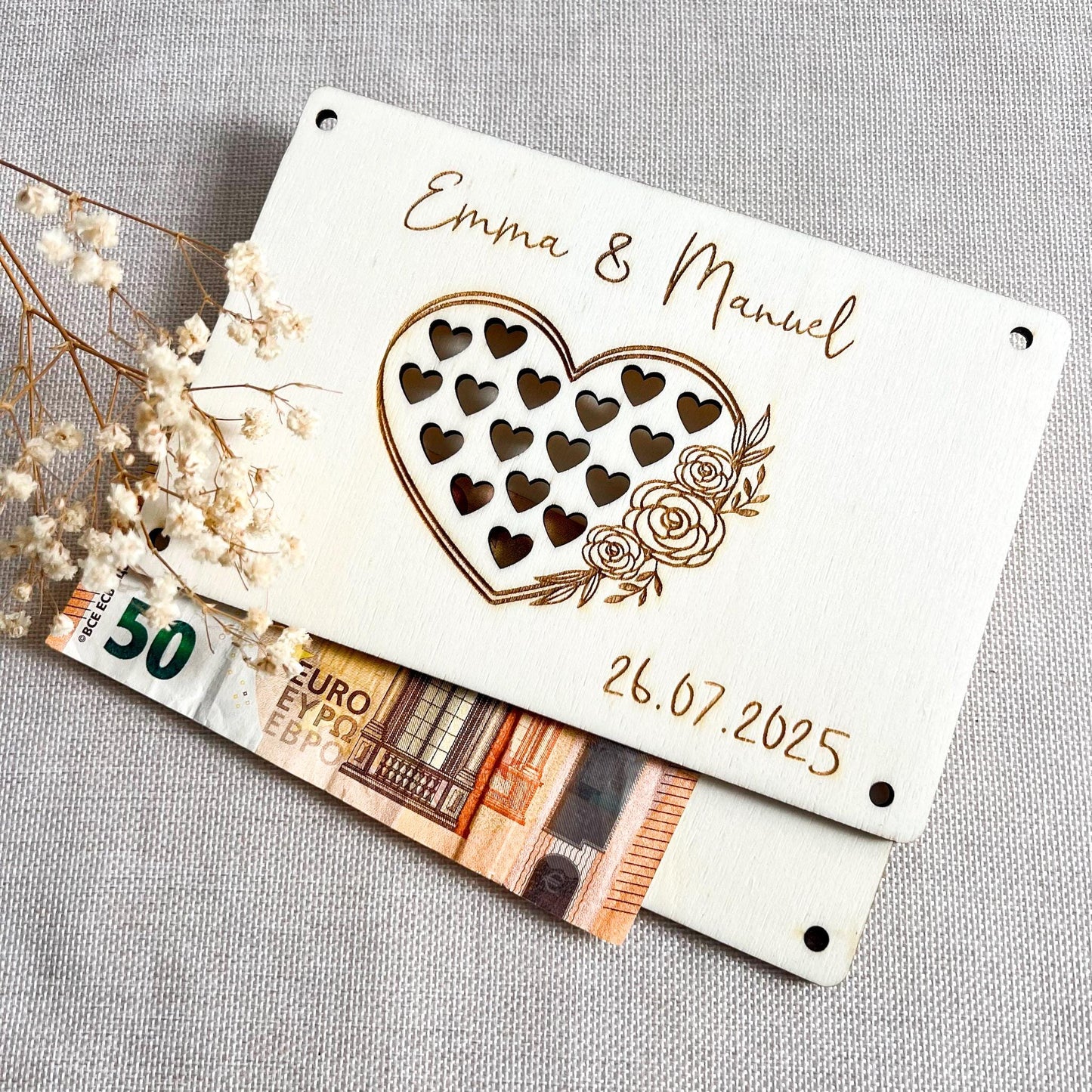 Geschenkkarte Hochzeit - Herz - Lasergraviert