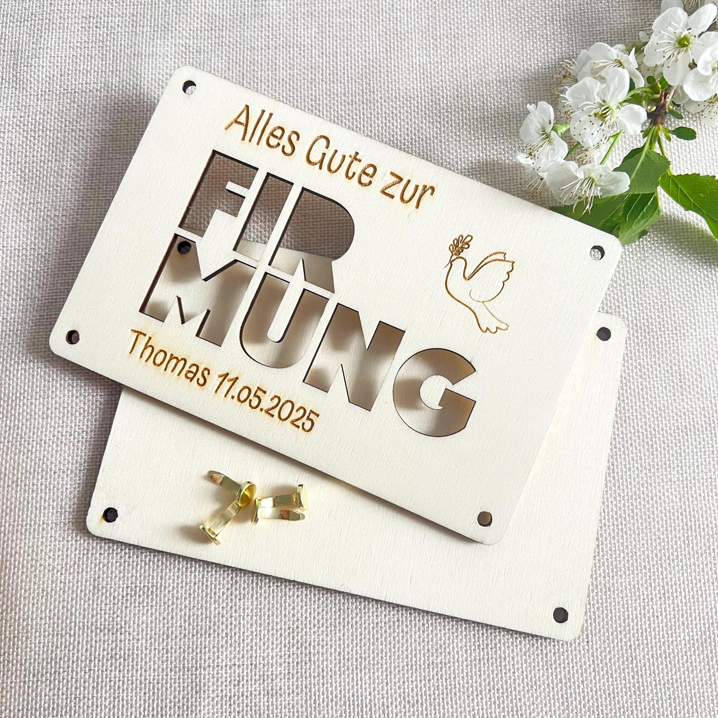 Geschenkkarte Kommunion, Konfirmation, Firmung - Lasergraviert