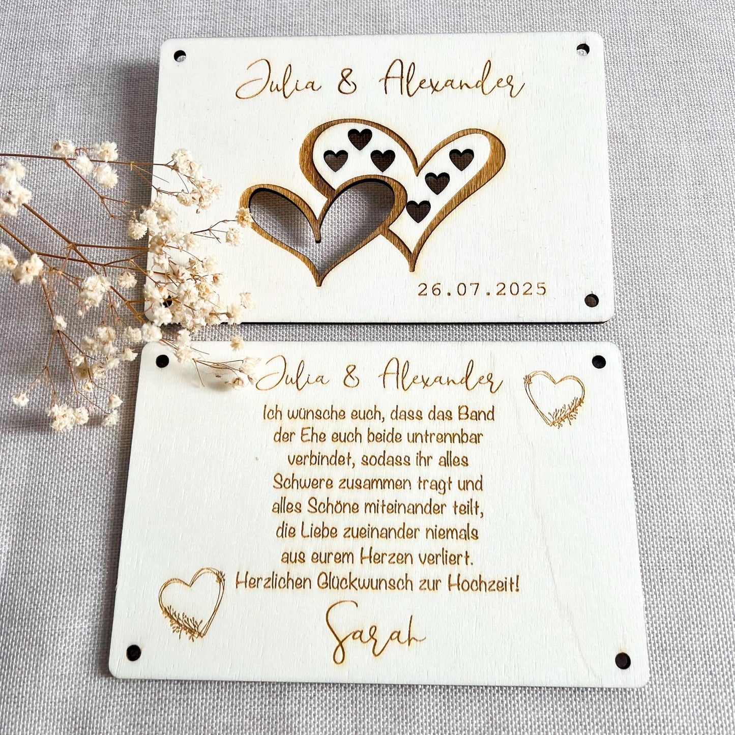 Geschenkkarte Hochzeit - Herzen - Lasergraviert