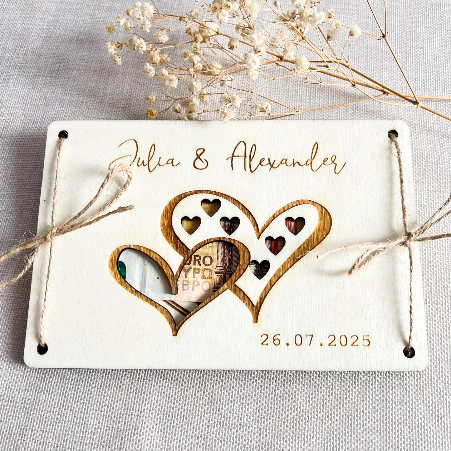 Geschenkkarte Hochzeit - Herzen - Lasergraviert