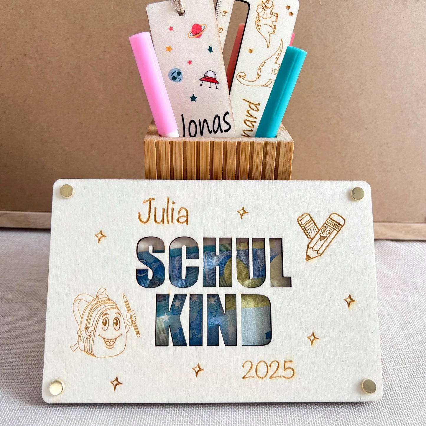 Geschenkkarte Einschulung - Schulkind - Lasergraviert