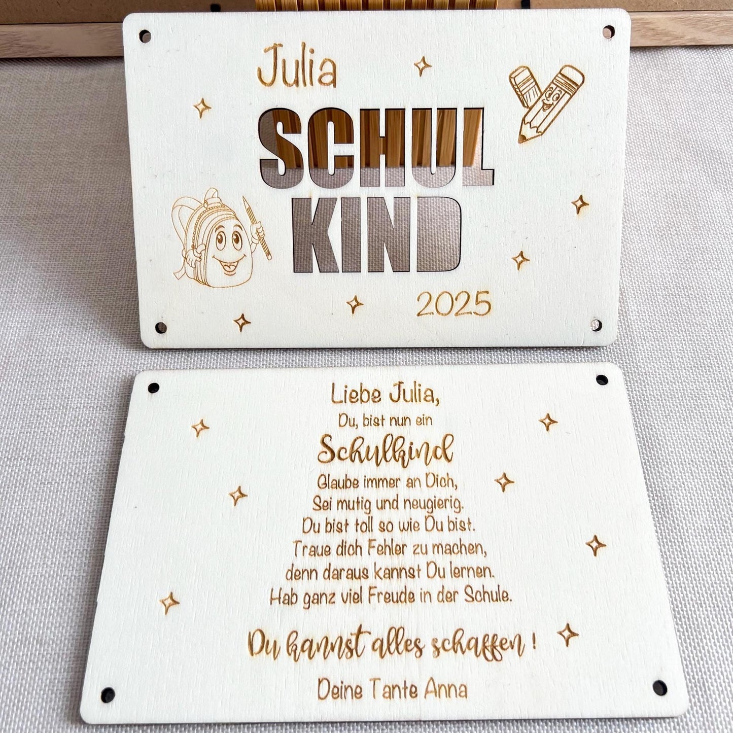 Geschenkkarte Einschulung - Schulkind - Lasergraviert