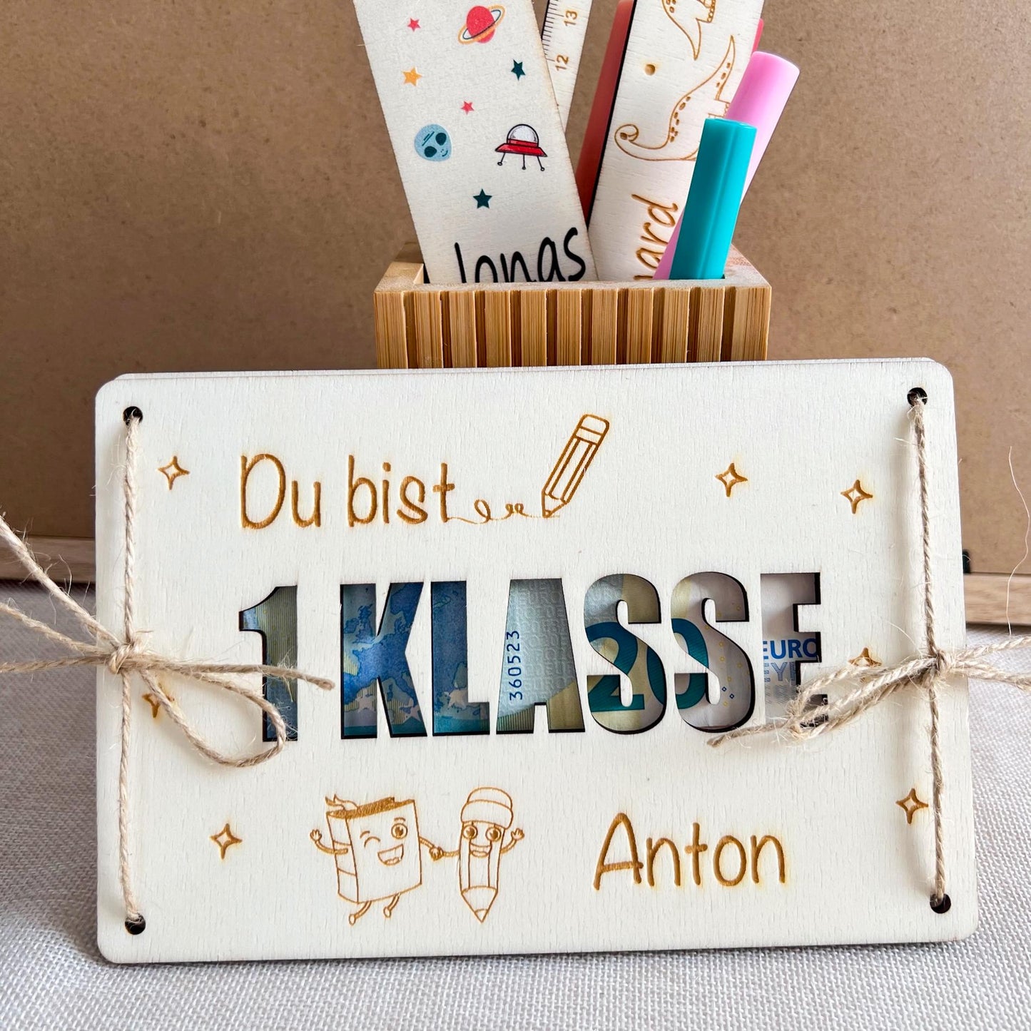 Geschenkkarte Einschulung - 1. Klasse - Lasergraviert
