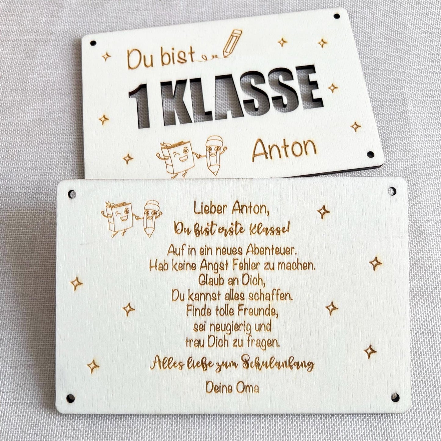 Geschenkkarte Einschulung - 1. Klasse - Lasergraviert