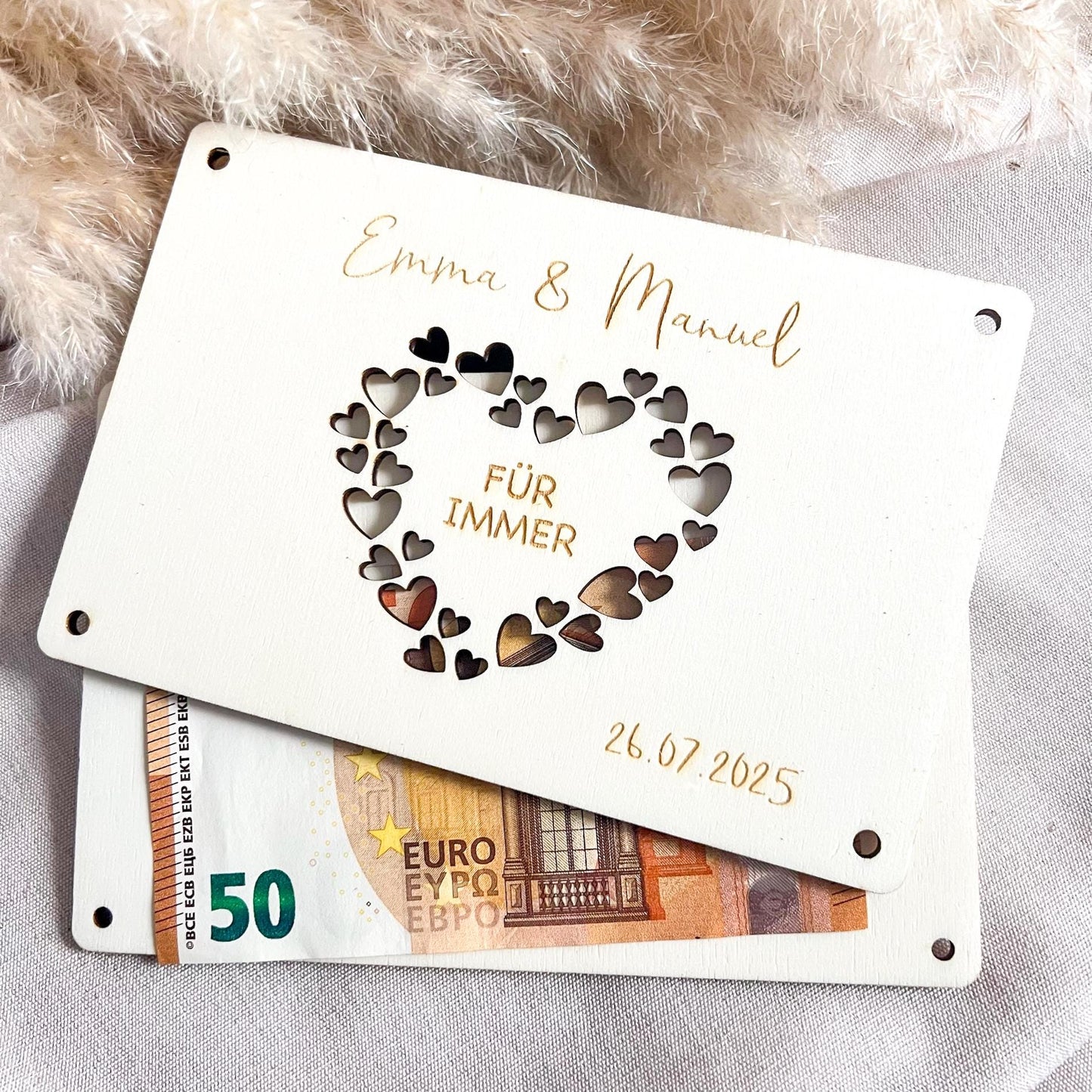 Geschenkkarte Hochzeit - Herz - Lasergraviert