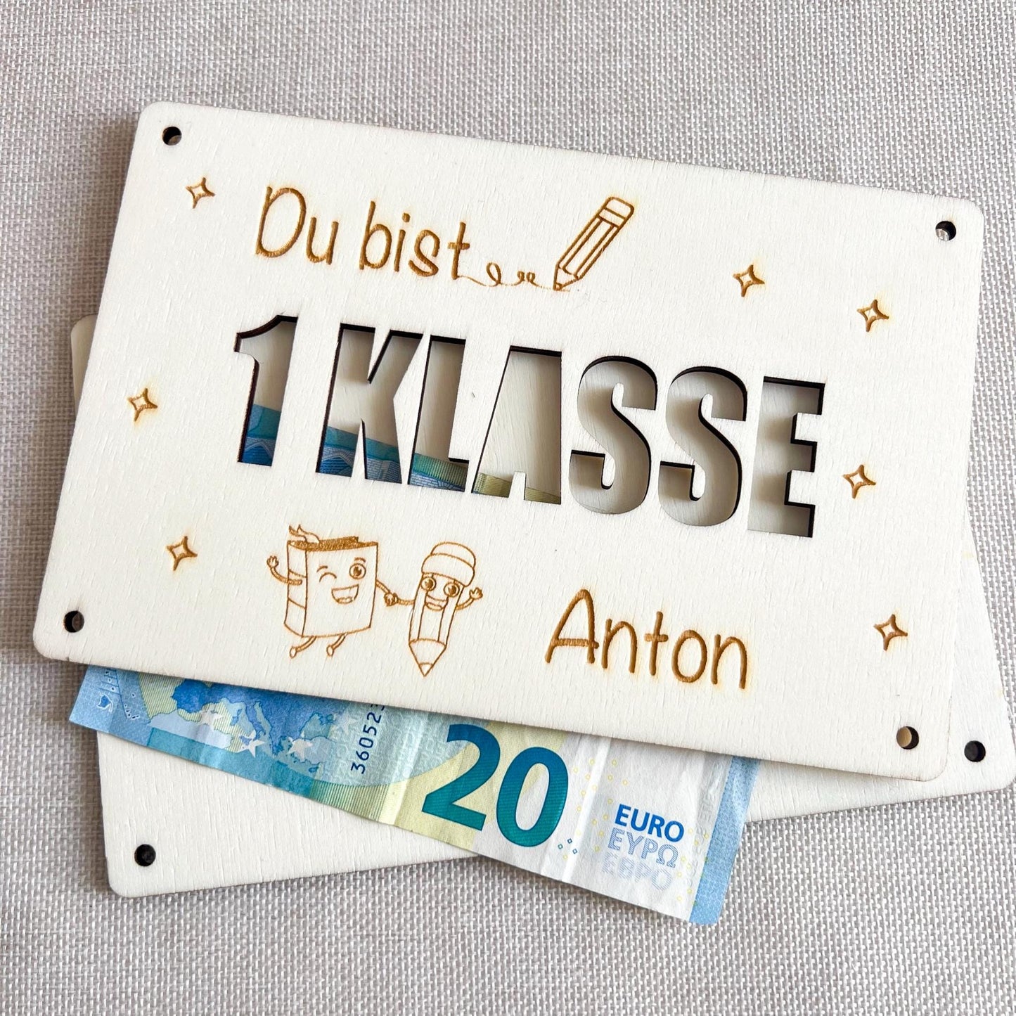 Geschenkkarte Einschulung - 1. Klasse - Lasergraviert