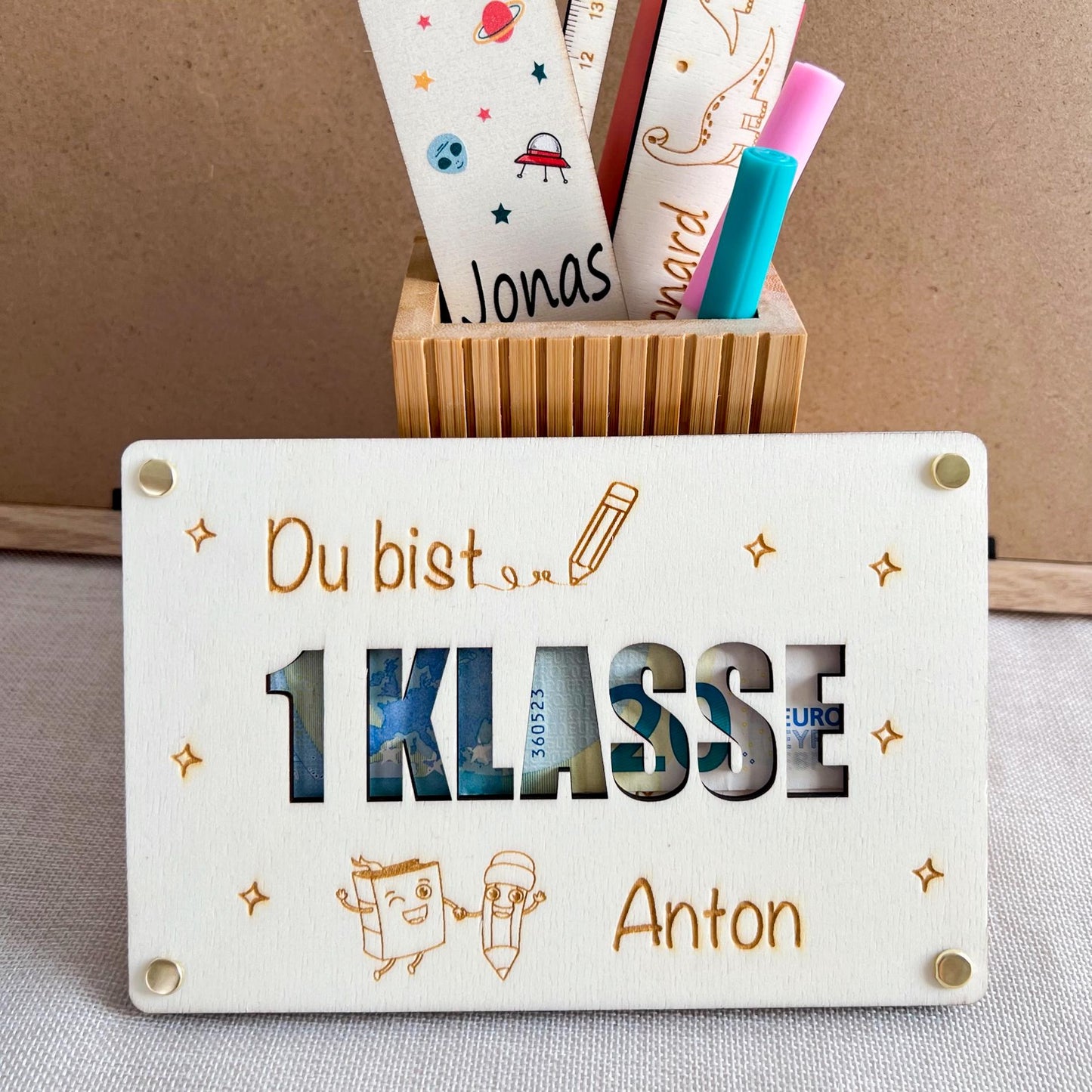 Geschenkkarte Einschulung - 1. Klasse - Lasergraviert
