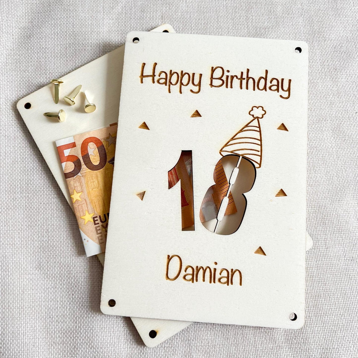 Personalisierte Geldkarte aus Holz mit Name zum 18. Geburtstag Geschenk zum Geburtstag Laser Gravur
