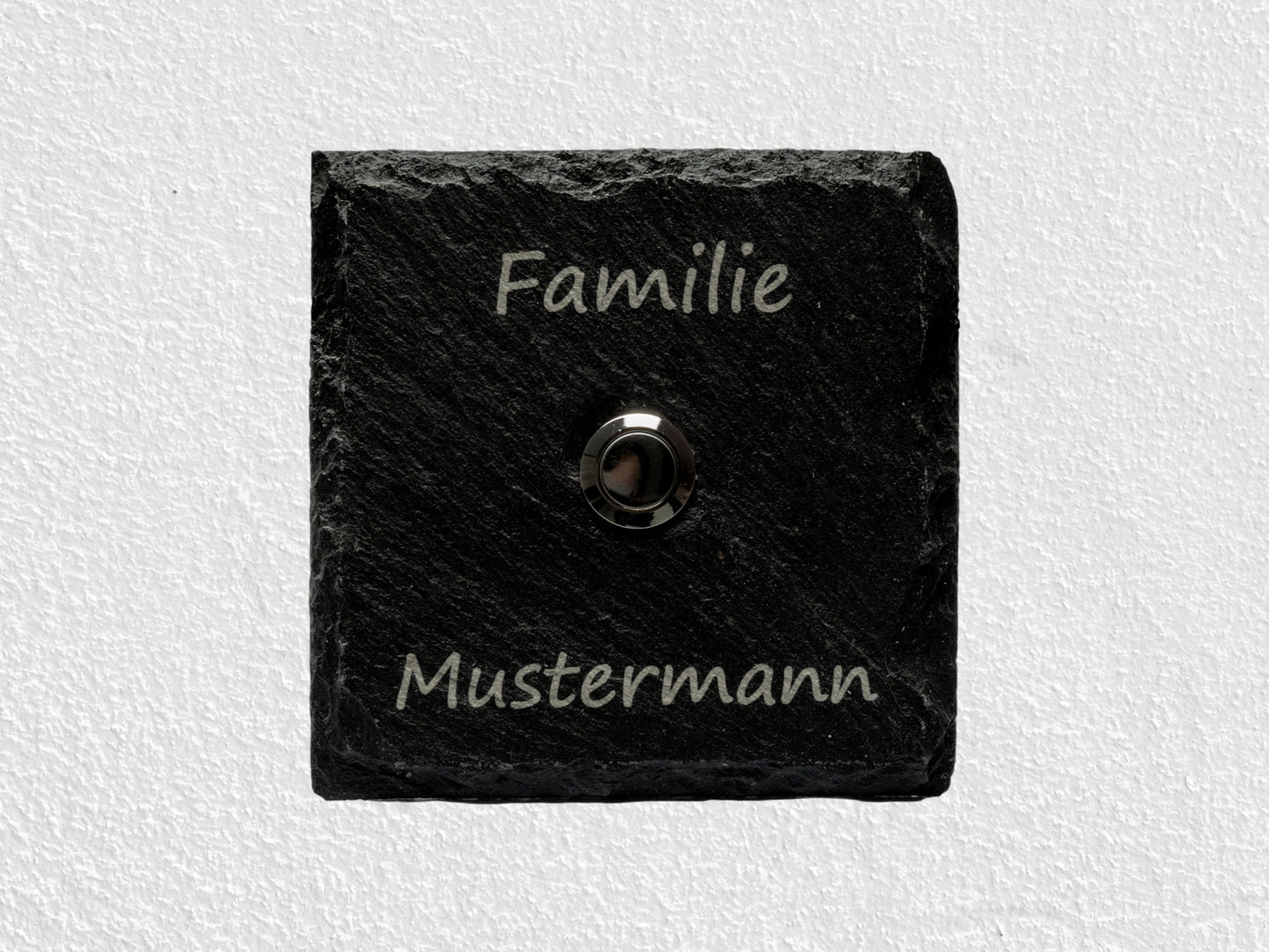 Schifer Klingelschild mit Edelstahltaster - Haus - Lasergraviert