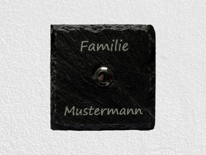 Schifer Klingelschild mit Edelstahltaster - Haus - Lasergraviert