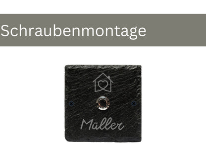 Schifer Klingelschild mit Edelstahltaster - Haus - Lasergraviert