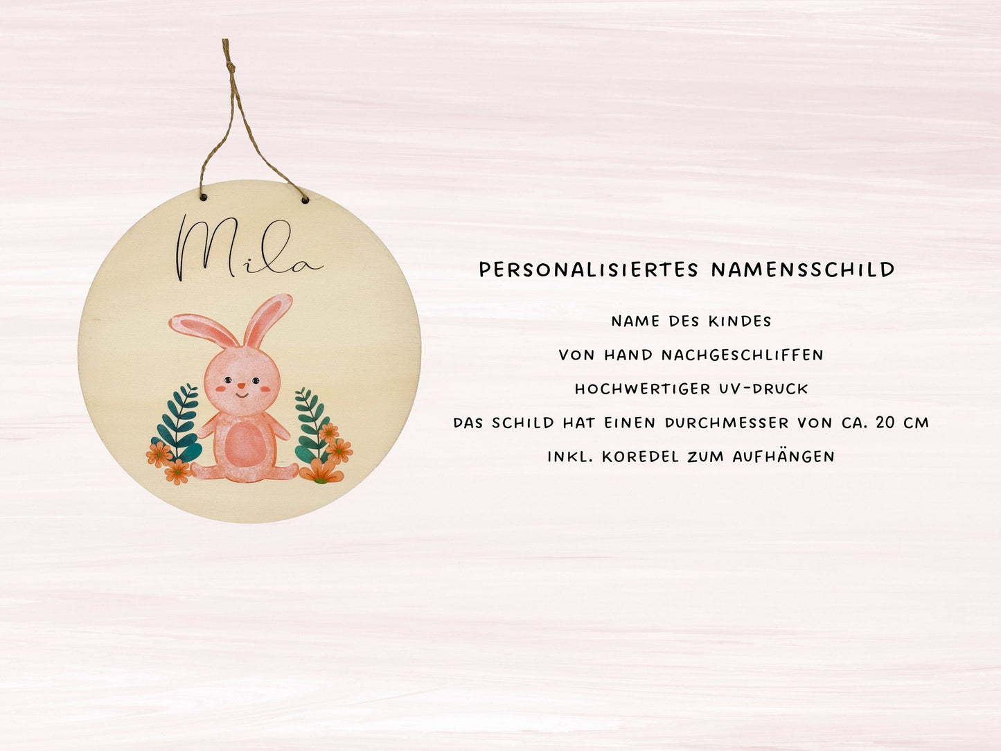 Namensschild Kinderzimmer aus Holz personalisiert - Türschild - Geschenk zur Geburt - Motiv Waldtiere Hase 1