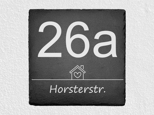 Hausnummer aus Schiefer mit Straßenname 20x20 cm - Haus - UV-Druck