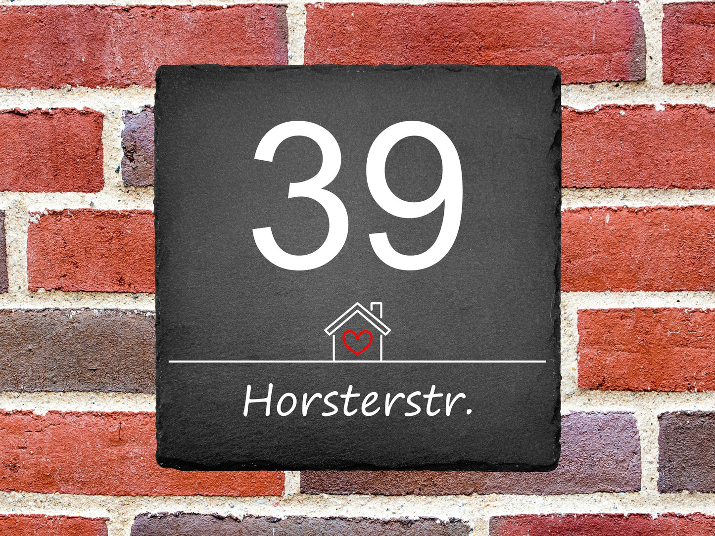 Hausnummer aus Schiefer mit Straßenname 20x20 cm - Haus - UV-Druck