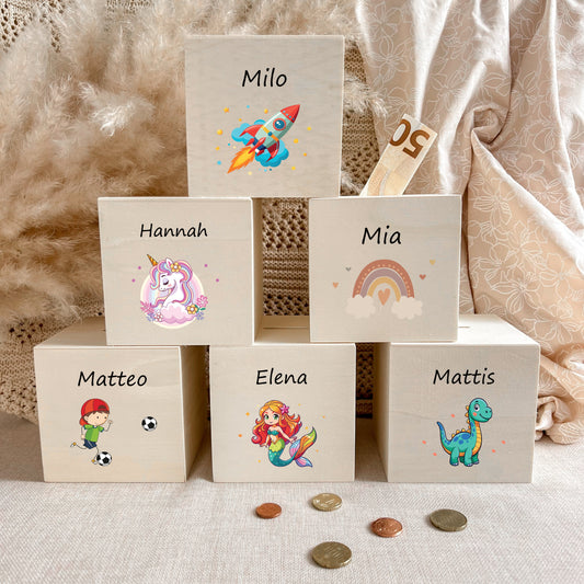 Spardose für Kinder - 10x10x10 cm - UV-Druck