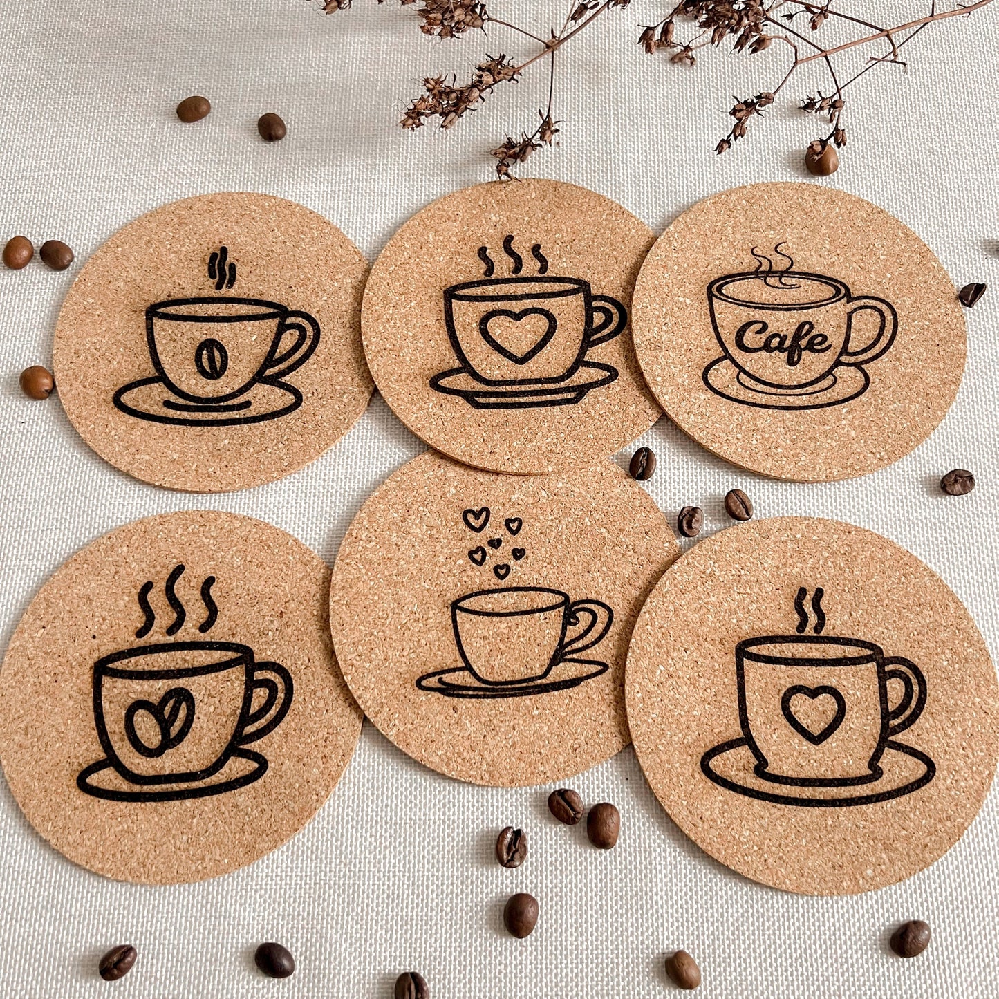 Untersetzer aus Kork - Kaffee Motive - Lasergraviert